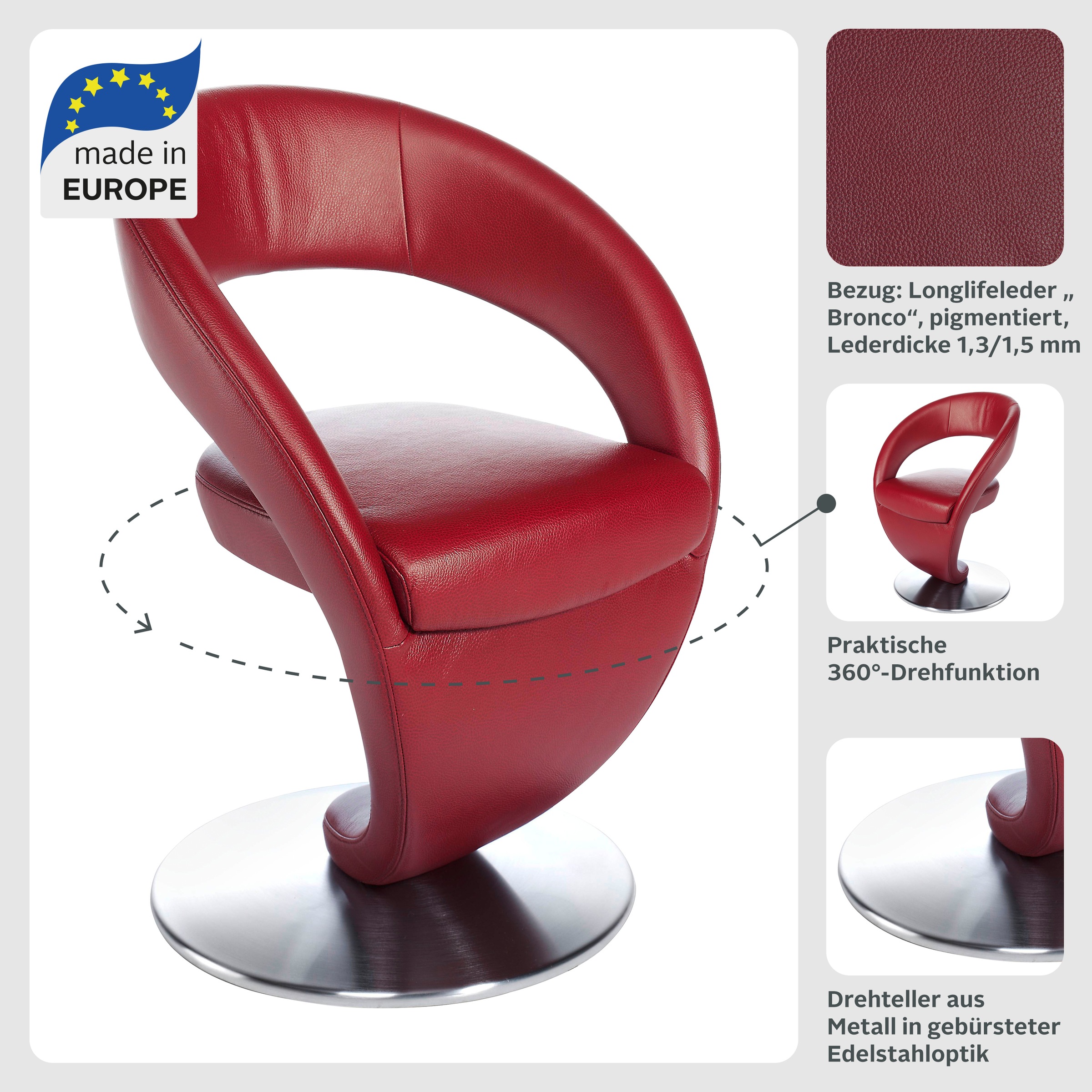 K+W Komfort & Wohnen Drehstuhl »Wave« () Design-Drehstuhl, Drehteller in Ed günstig online kaufen