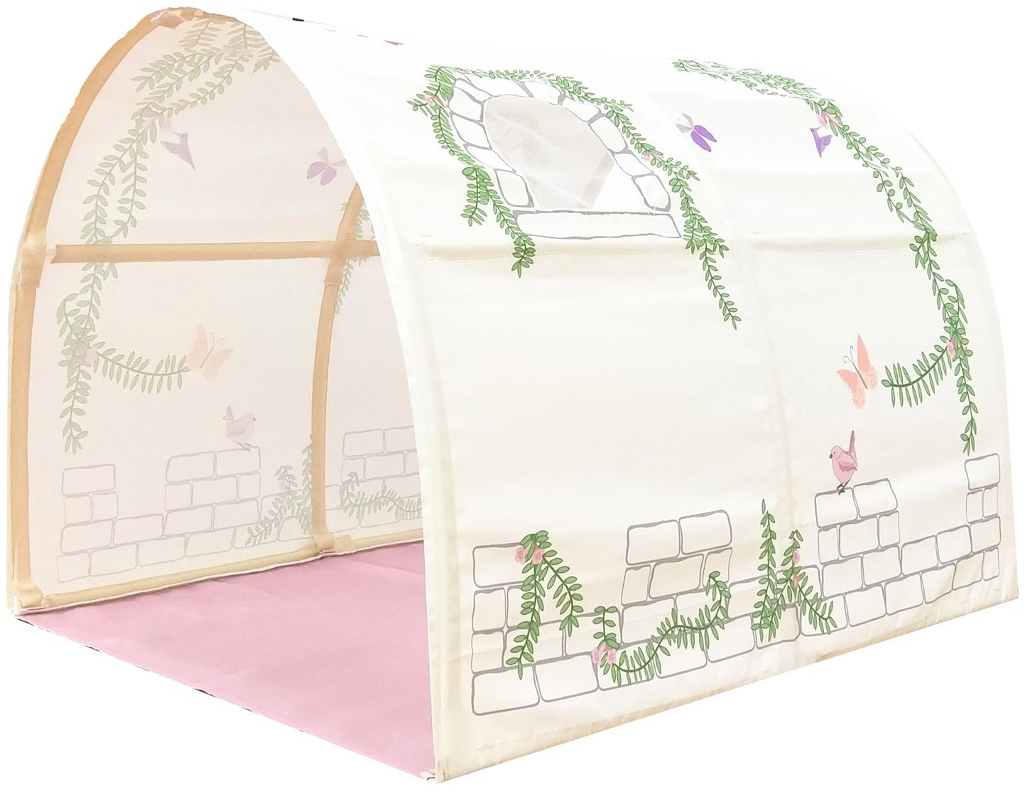 Vipack Spielbett »Forrest, Absturzschutz mit Sprossen-Optik, Pfostenstärken ca. 50x50mm« Buche natur lackiert, stabil und hochwertig gebaut, inkl. Lattenrost,  90/200 cm, Spielbereich unter dem Bett, 2 Textil-Set´s zur Wahl