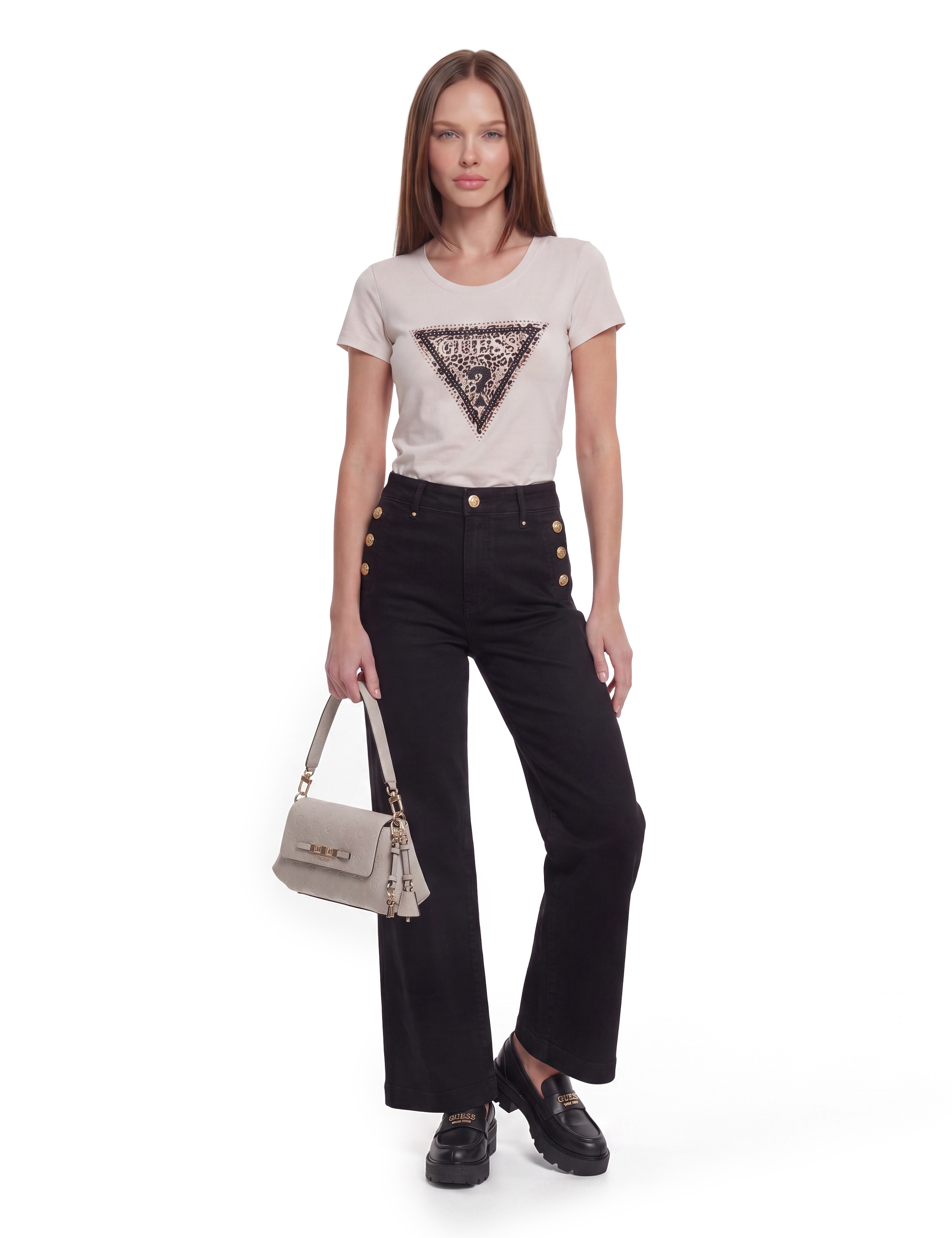 Guess T-Shirt »CN SAVANNA LEOPARD TRIANGLE« mit Frontprint, Stretch-Baumwolle