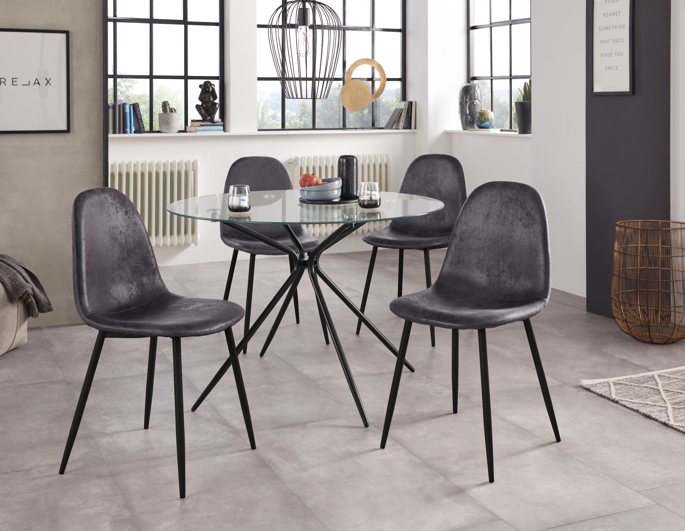INOSIGN Glastisch »Silvi, TOPSELLER!«, (Esstisch, Glastisch), rund, Ø 110 cm, schwarzes Metallgestell