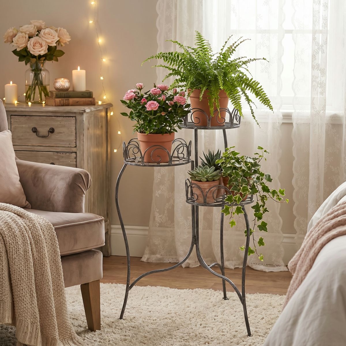 Ambiente Haus Blumenhocker »Blumenständer in grau (H) 70cm« 1 Stk. tlg. aus Schmiedeeisen mit Pulverbeschichtung für Innen- und Außenbereich