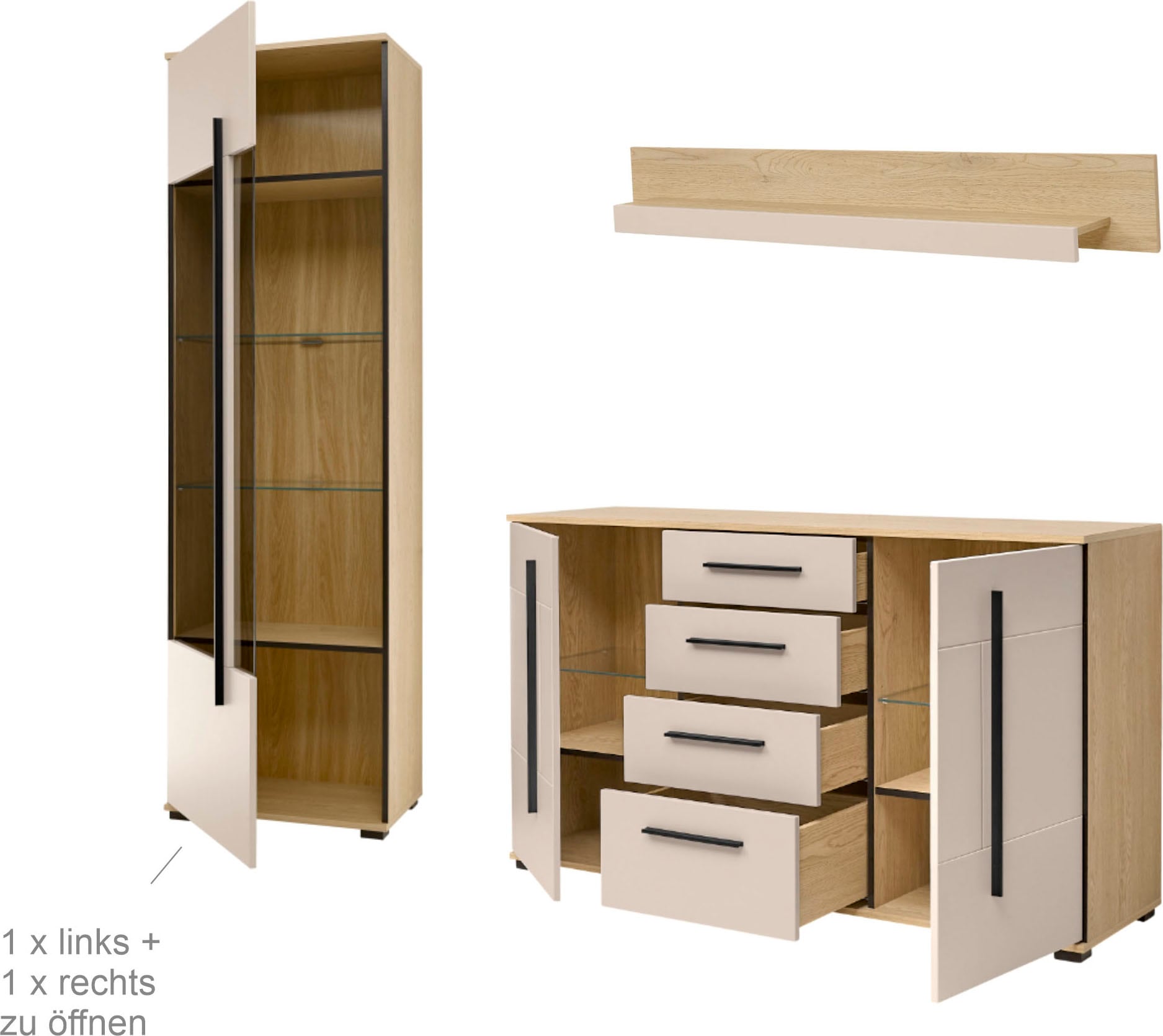 Home affaire Wohnwand »Cantara, Anbauwand, Wohnzimmer-Set, in Eiche Evoke, Weiß oder Kaschmir« Set, 