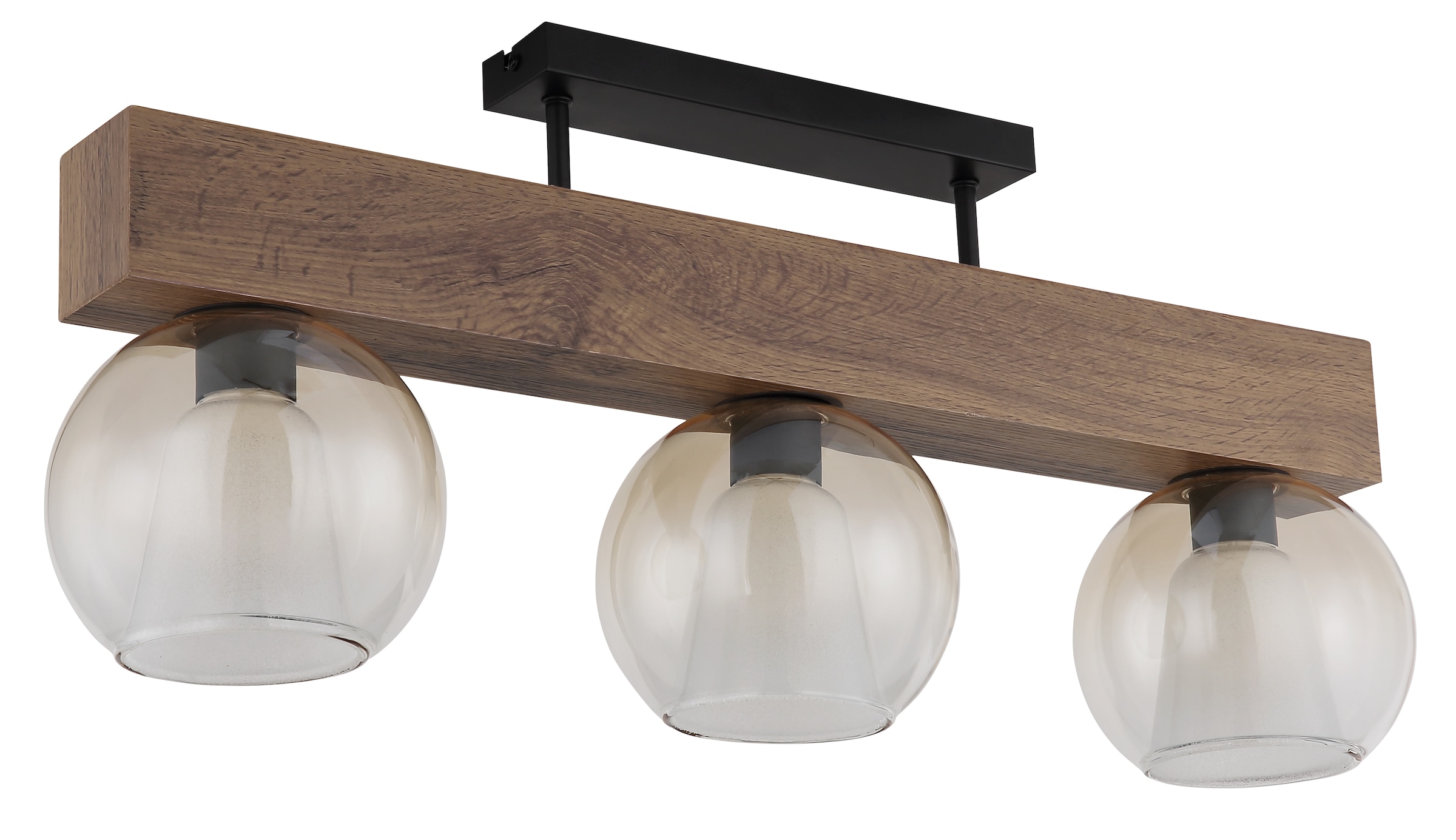 GLOBO LIGHTING Deckenleuchte »BARRY I«, Leuchtmittel E27 | ohne Leuchtmittel, Deckenlampe/holzoptik/Glas amber/Glaskristalle/Innenglas