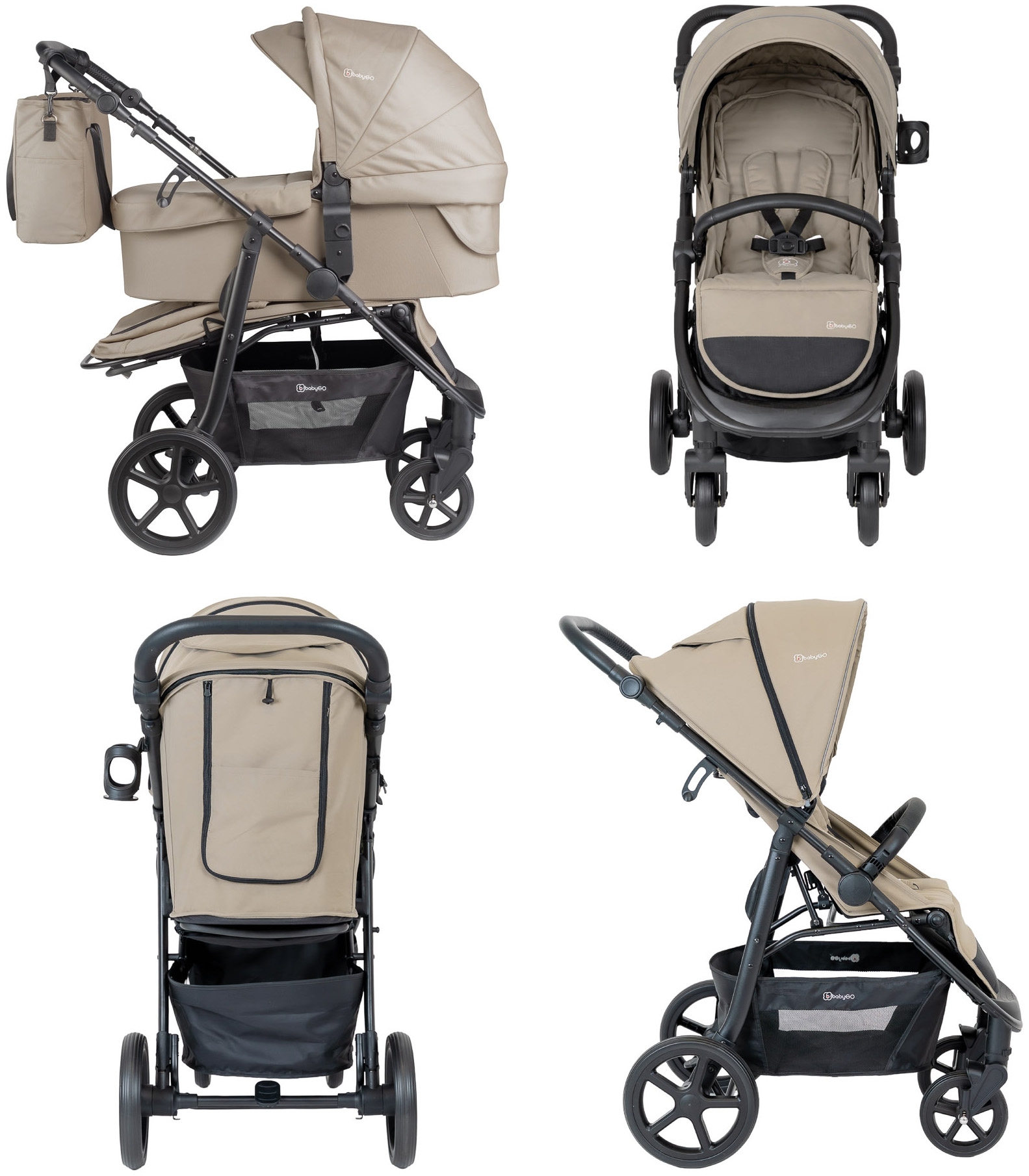 BabyGo Kombi-Kinderwagen »Evolution« 22 kg mit Babywanne, Babyschale, Wickeltasche und Sportsitz