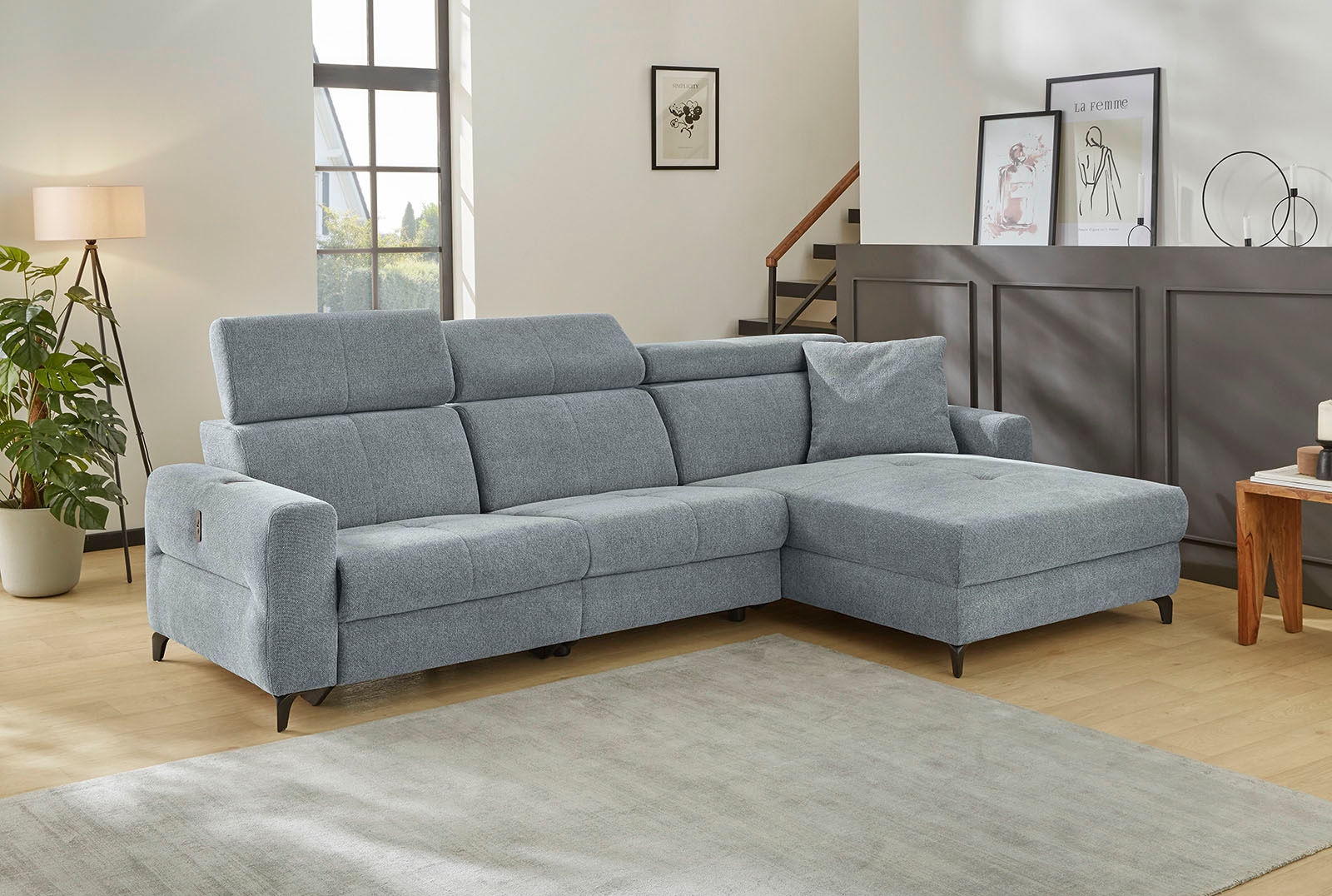 Jockenhöfer Gruppe Ecksofa »Monaco L-Form mit elektromotorischer Relaxfunktion und«, induktiver Lademöglichkeit + USB-A Ladeport, verstellbare Kopfstützen