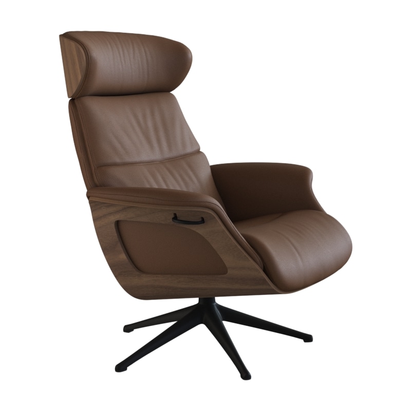 FLEXLUX Relaxsessel »Clement Relaxstuhl, Polstersessel, Liegesessel, TV-Sessel,«, Rücken- & Kopfteilverstellung, Drehbar, Armlehne Walnuss, Fuß Schwarz