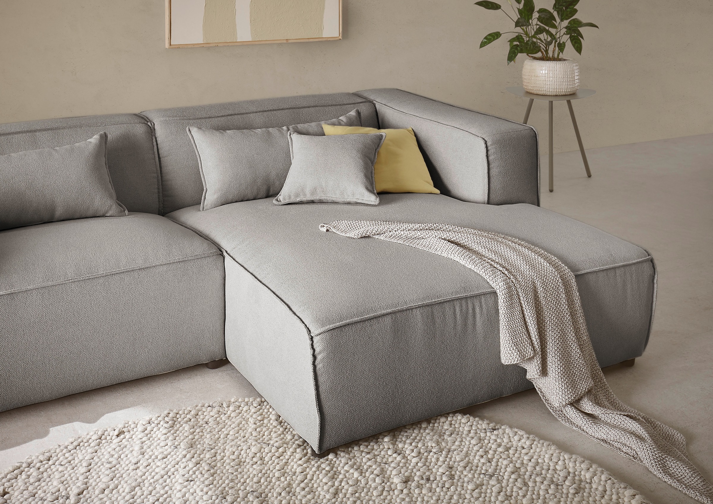 LeGer Home by Lena Gercke Ecksofa »PIARA mit Kedernaht, Cord, Leinenoptik o. Strukturstoff, Couch, L-Form«, wahlweise Ottomane rechts/links, schwarze Füße, bequemer Sitzkomfort