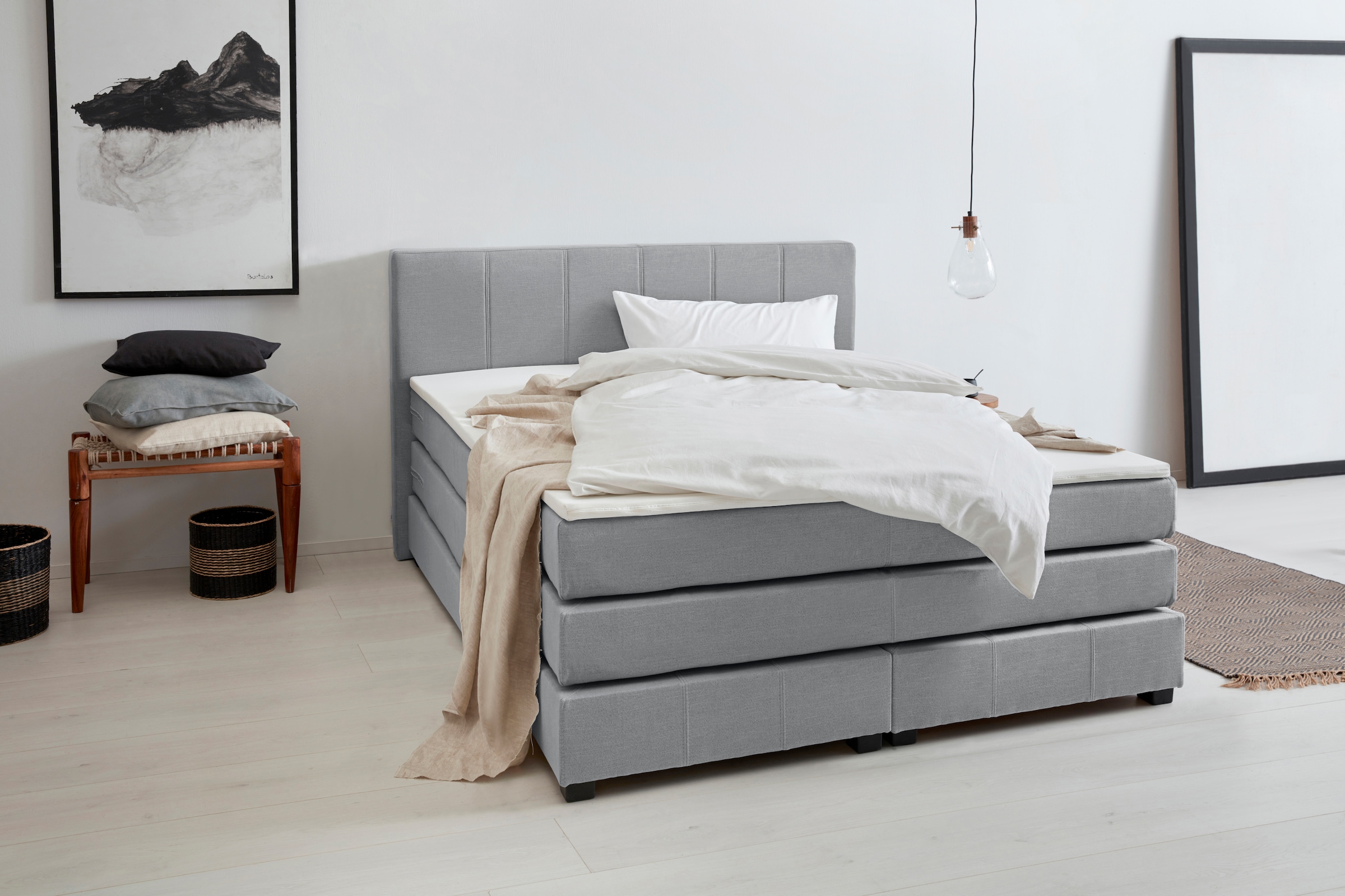 OTTO products Boxspringbett »Peetu«, Taschenfederkern-Matratze, in 4 Breiten und 4 Farben, incl. Topper