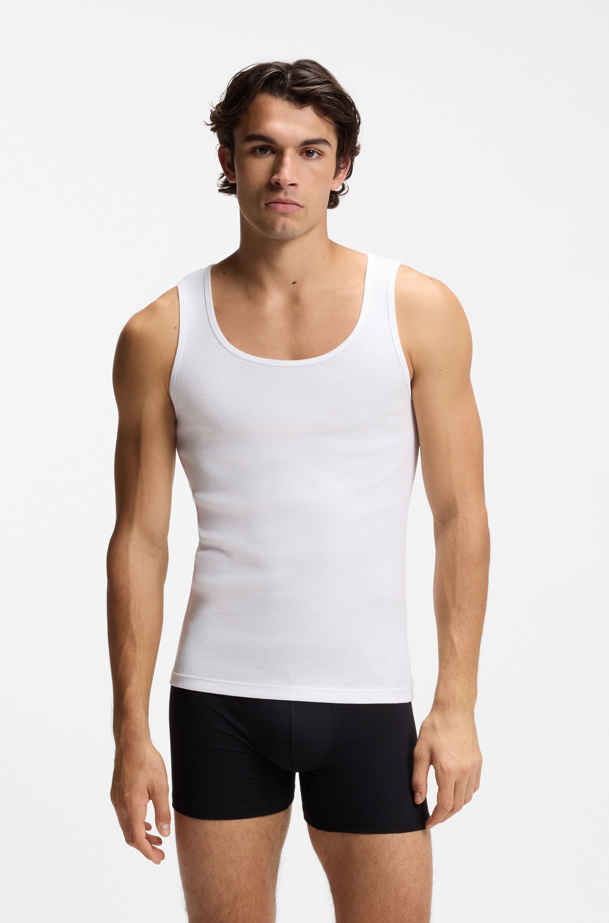 BOSS Tanktop »3P RibClassic BOSS ONE« Ton in Ton Stickerei auf der Brust