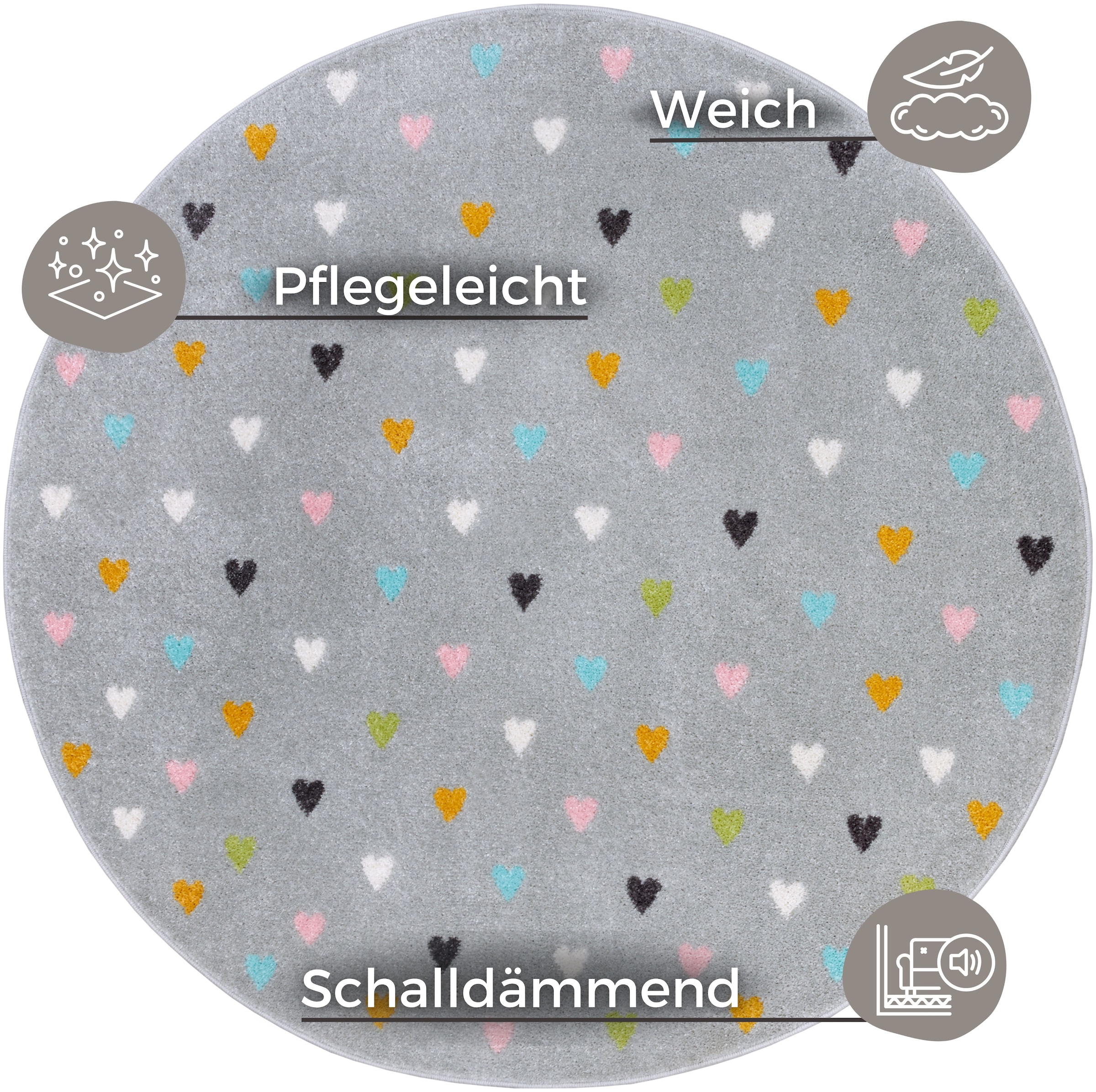 HANSE Home Kinderteppich »Adventures Little Hearts«, rund, 7 mm Höhe, Spielteppich, fest, Kinderzimmer, Kurzflor, Spielunterlage