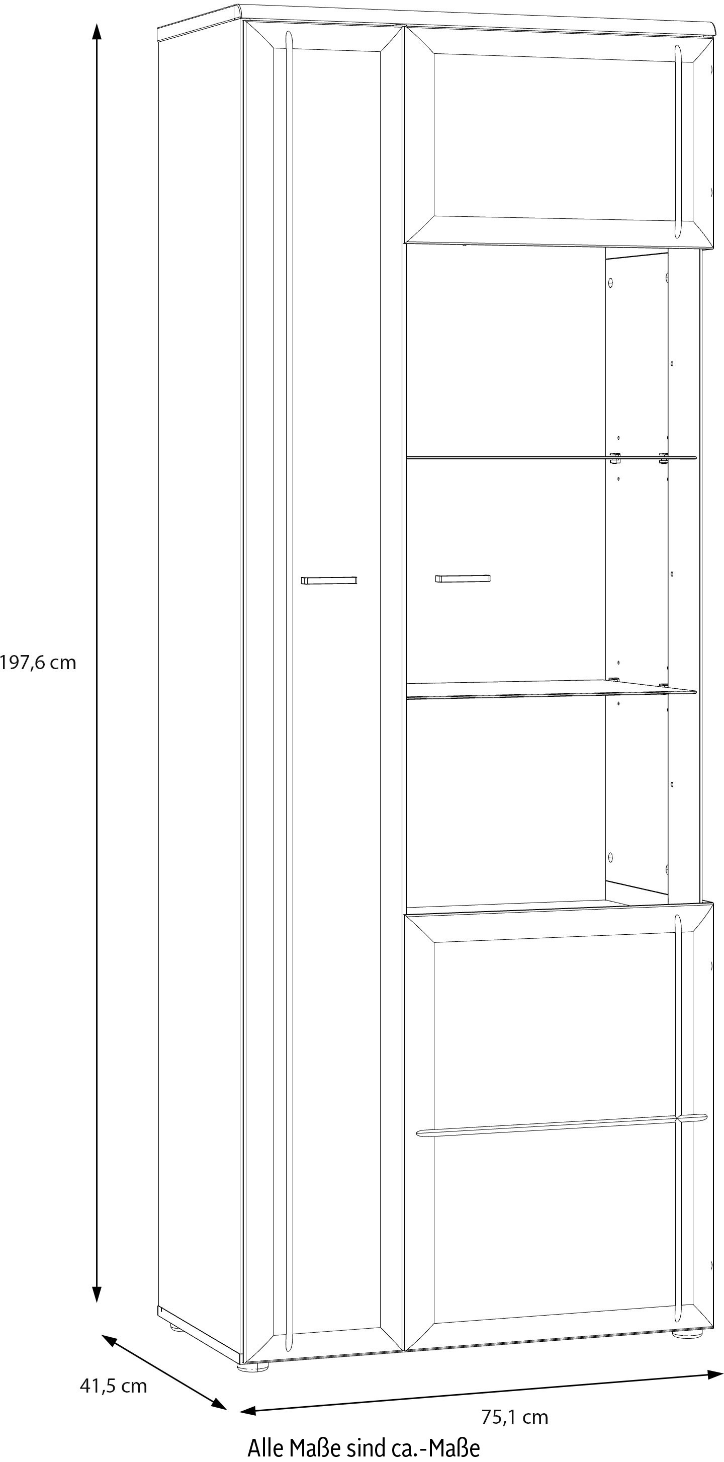 FORTE Vitrine »Akinori«, (B/H/T 75,1/197,6/41,8 cm), Highboardvitrine, Glastüre, Soft Close, MDF Front, Metallgriffe