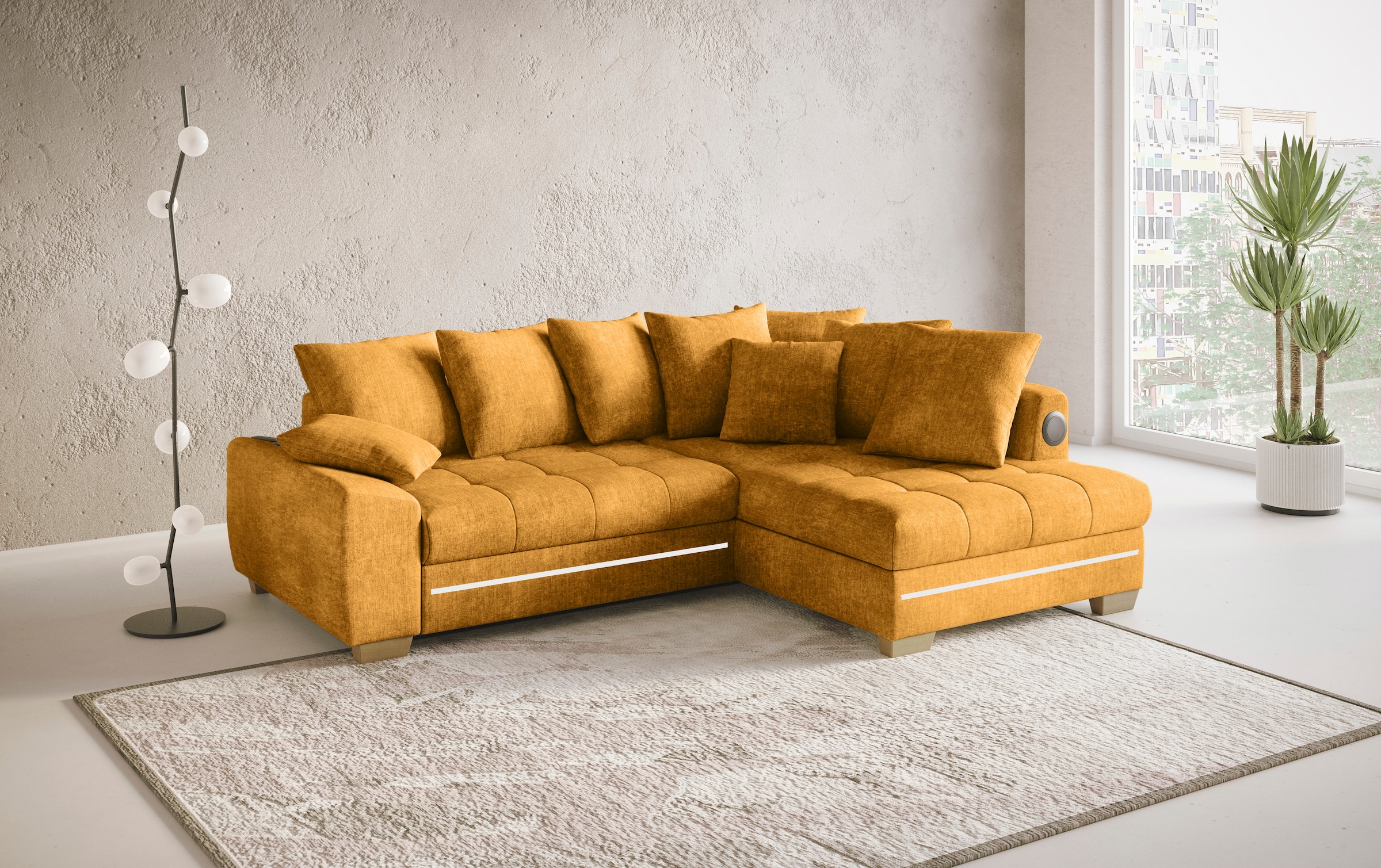 Mr. Couch Ecksofa »Nikita II, L-Form«, RGB-LED, Bluetooth-Soundsystem, wahlweise mit Bett, Bettkasten