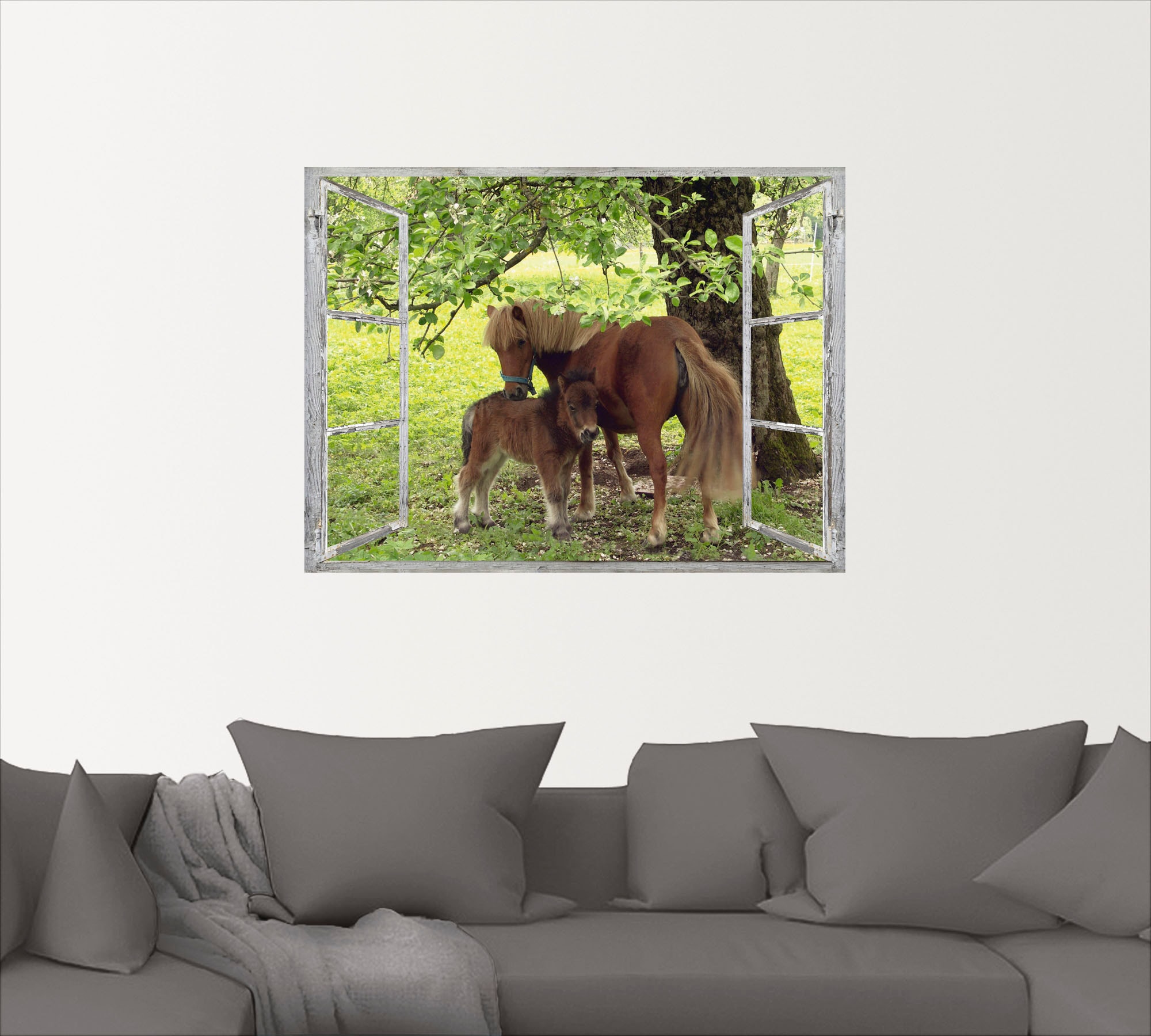 Artland Wandbild »Fensterblick - Pony mit Kind«, Haustiere, (1 St.), als Le günstig online kaufen