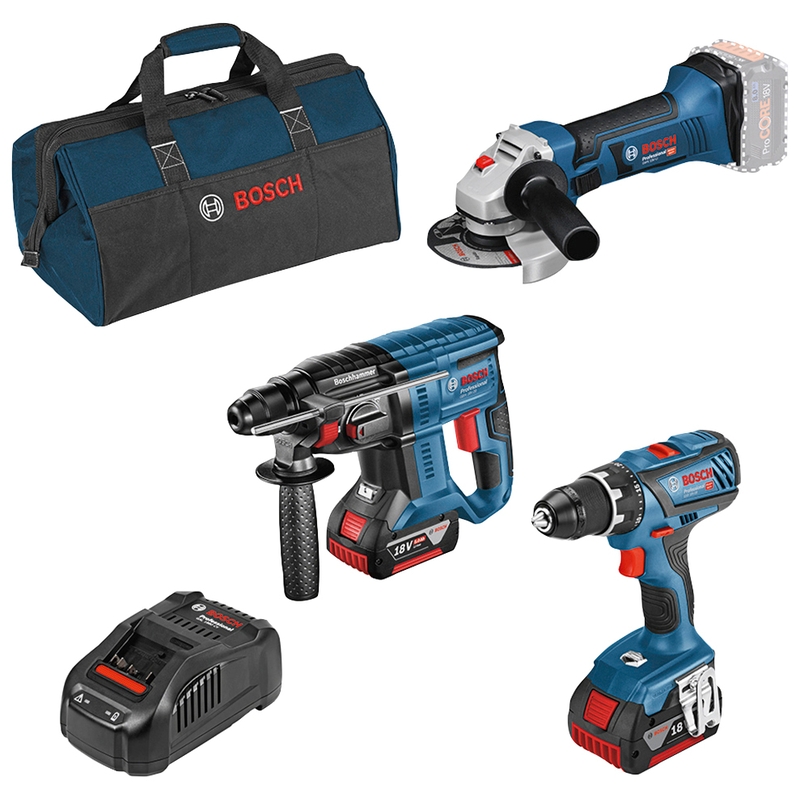 BOSCH PROFESSIONAL Akku-Schrauber Set, 7 Stk. tlg. mit 3 Werkzeugen, Werkzeugtasche, Akkus und Ladegerät blau
