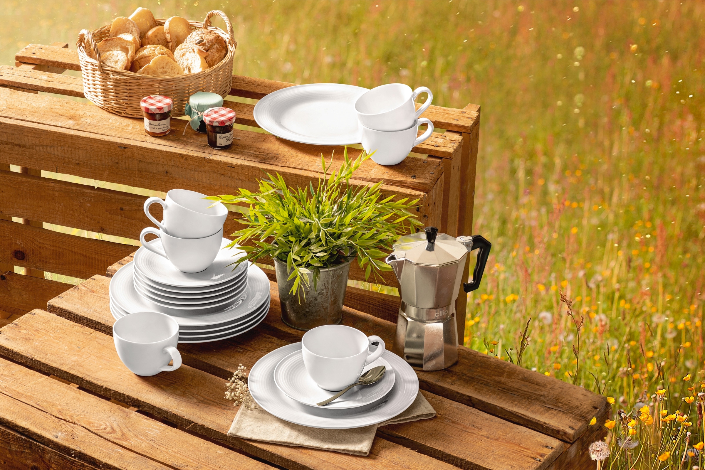 Seltmann Weiden Kombiservice »Geschirr-Set, Service Beat«, (Set, 30 tlg.), Geschirr, Teller, Tassen, Rillendekor, 30 Teile, für 6 Personen