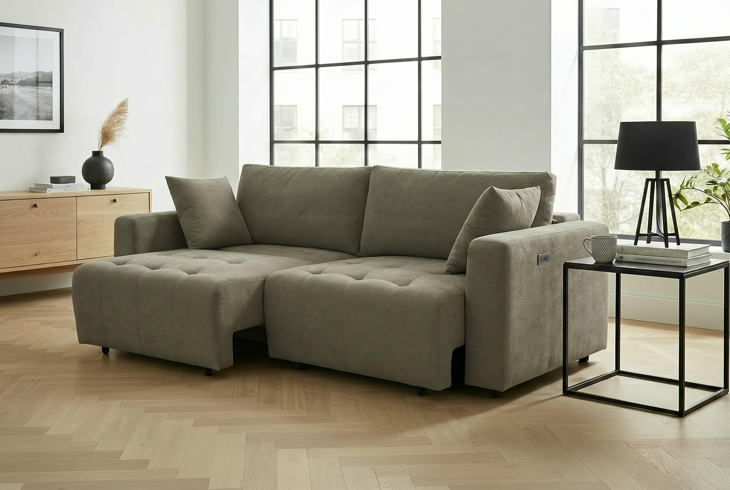 OTTO home 2,5-Sitzer »ELIANN , 209 cm - elektrisches Schlafsofa« mit USB A/C-Anschluss. Federkern, Webstoff