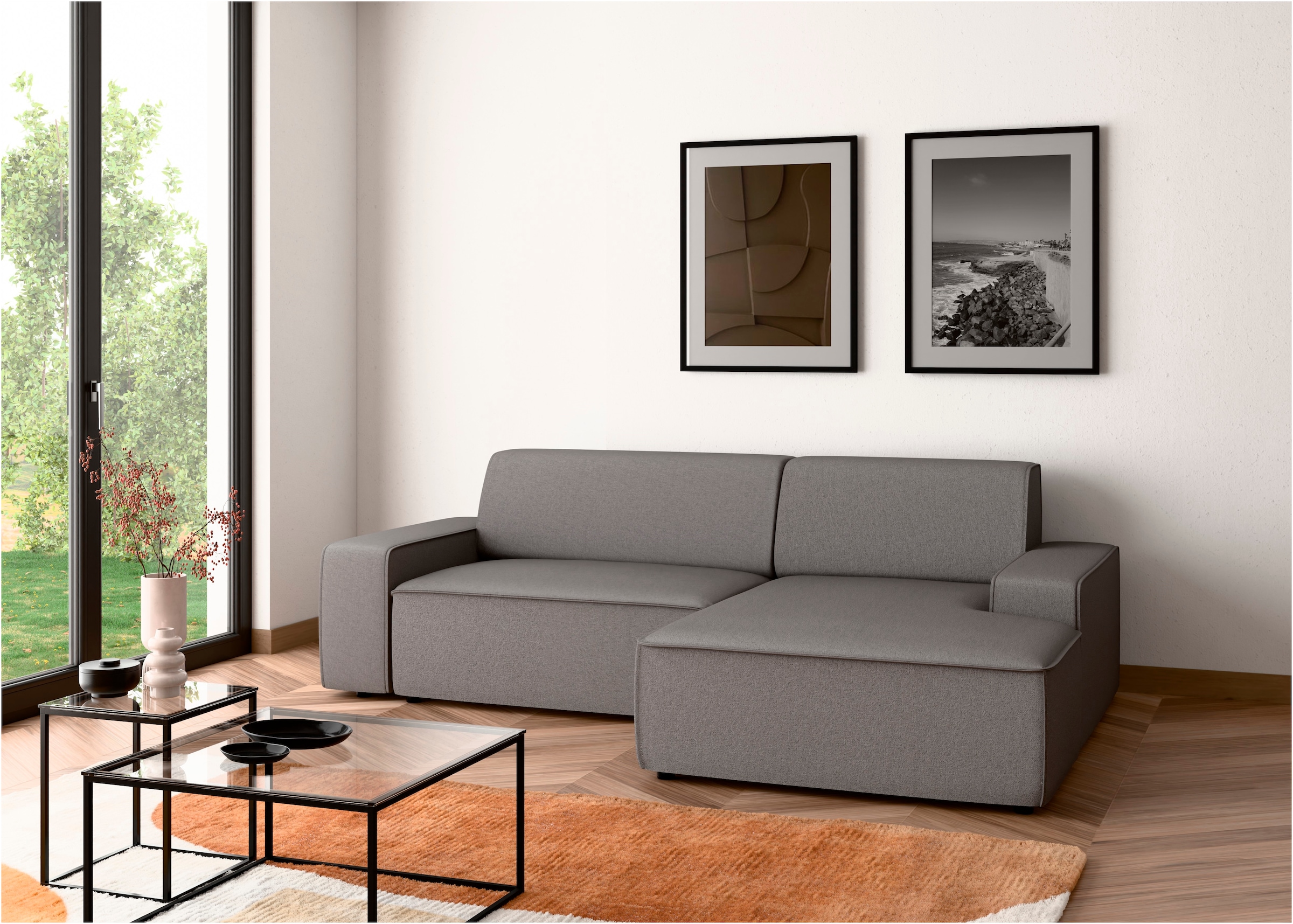 TRENDMANUFAKTUR Ecksofa »Graz, wahlweise mit Sitzvorschub und Bettkasten, L-Form, Breite 246 cm« in Cord-, haustierfreundlichem LEO Struktur- oder LUMOS-3D-Bezug