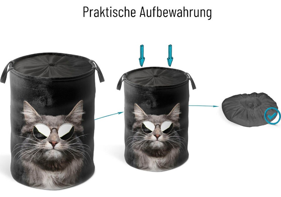 Sanilo Wäschekorb »Cool Cat«, kräftige Farben, samtweiche Oberfläche, mit Deckel