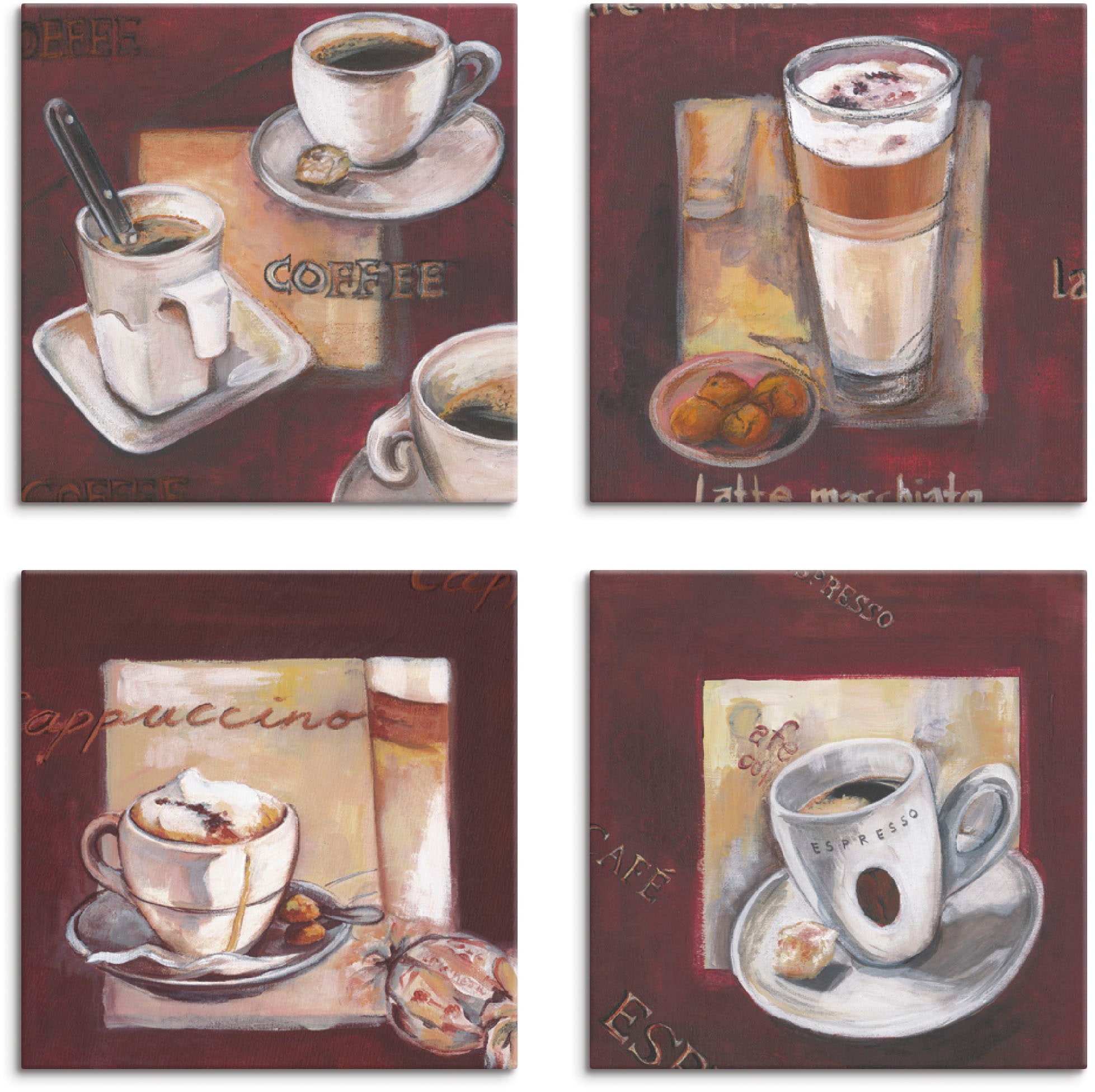 Artland Leinwandbild »Kaffee I, -II, -III, -IV«, Getränke, (4 St.), 4er Set, verschiedene Größen