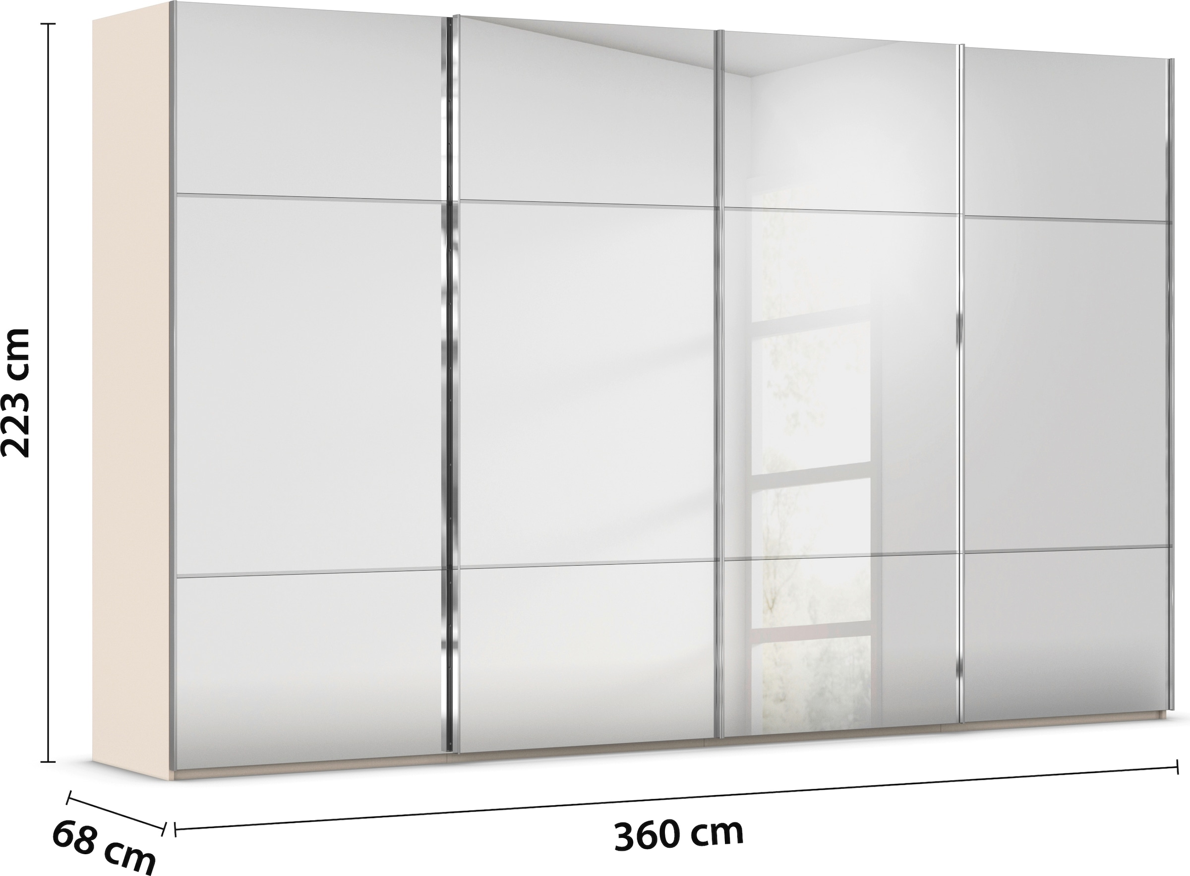rauch Schwebetürenschrank »Kleiderschrank Schrank Garderobe Schlafzimmerschrank SCALE-TRIO«, edle dreigeteilte Front mit 2 Zierleisten Spiegelfront MADE IN GERMANY