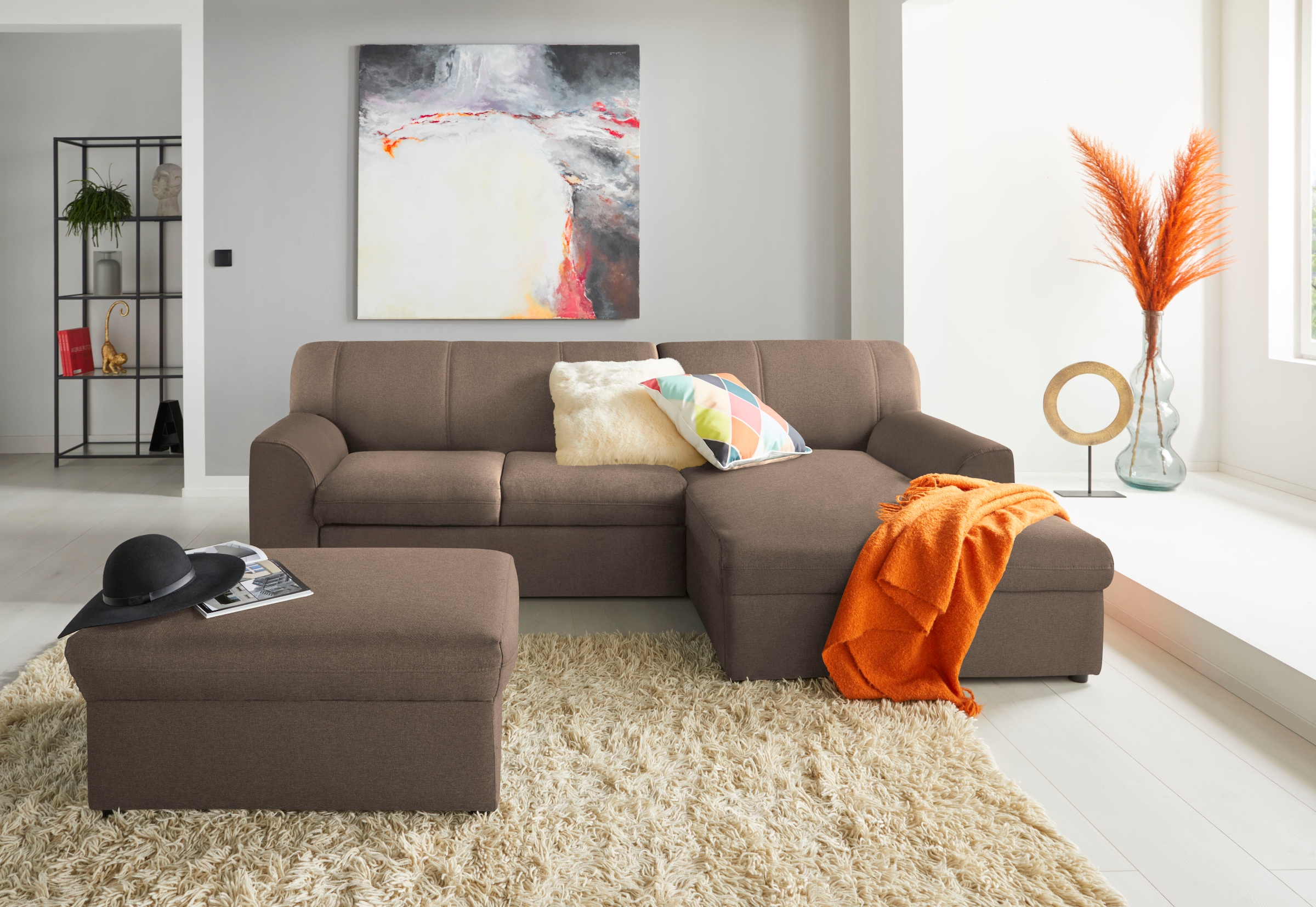 DOMO collection Ecksofa »Topper, elegant und zeitlos, kompaktes Stellmaß 245/155cm, L-Form« mit Recamiere, wahlweise mit Schlaffunktion