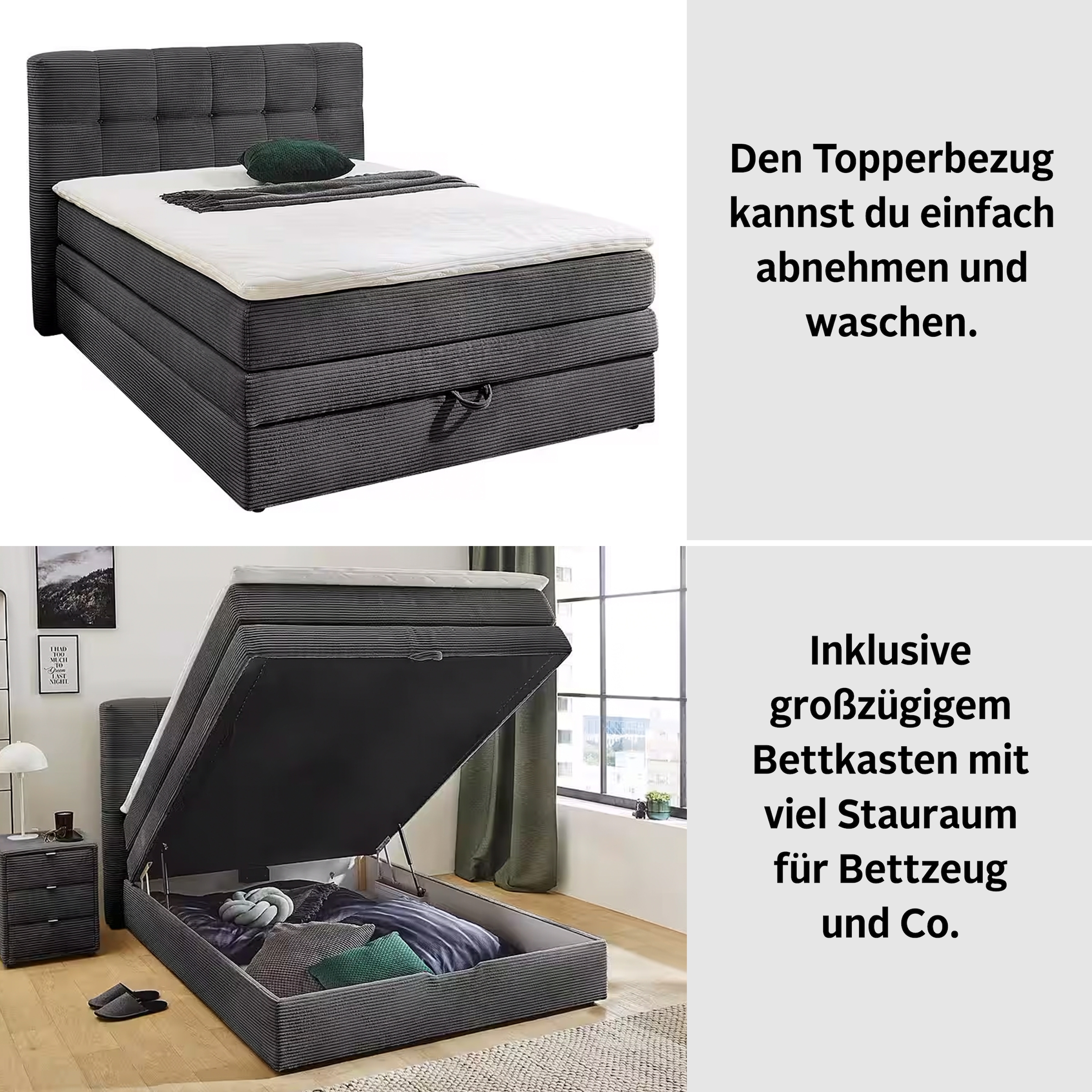 Jockenhöfer Gruppe Boxspringbett Amy, mit Bettkasten und Kaltschaum-Topper