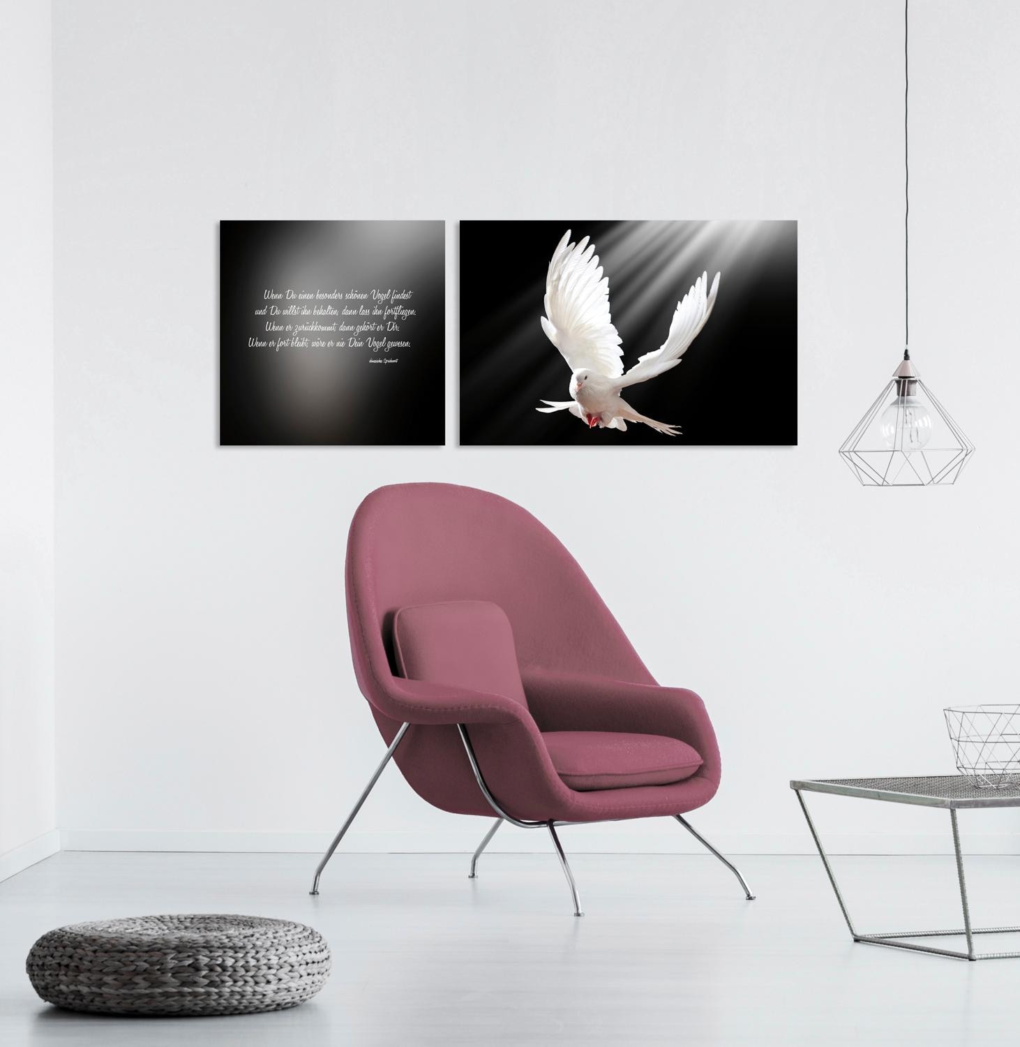queence Leinwandbild »Friedenstaube«, Vogelbilder-Vögel-Kunst-Modern-Spa-Spa Bilder-Sprüche-Sprüche & Texte-Schriftzug-Schriftzüge, (Set), Premium-Leinwandstoff, Handarbeit aus Deutschland, Zitat, 2er Set