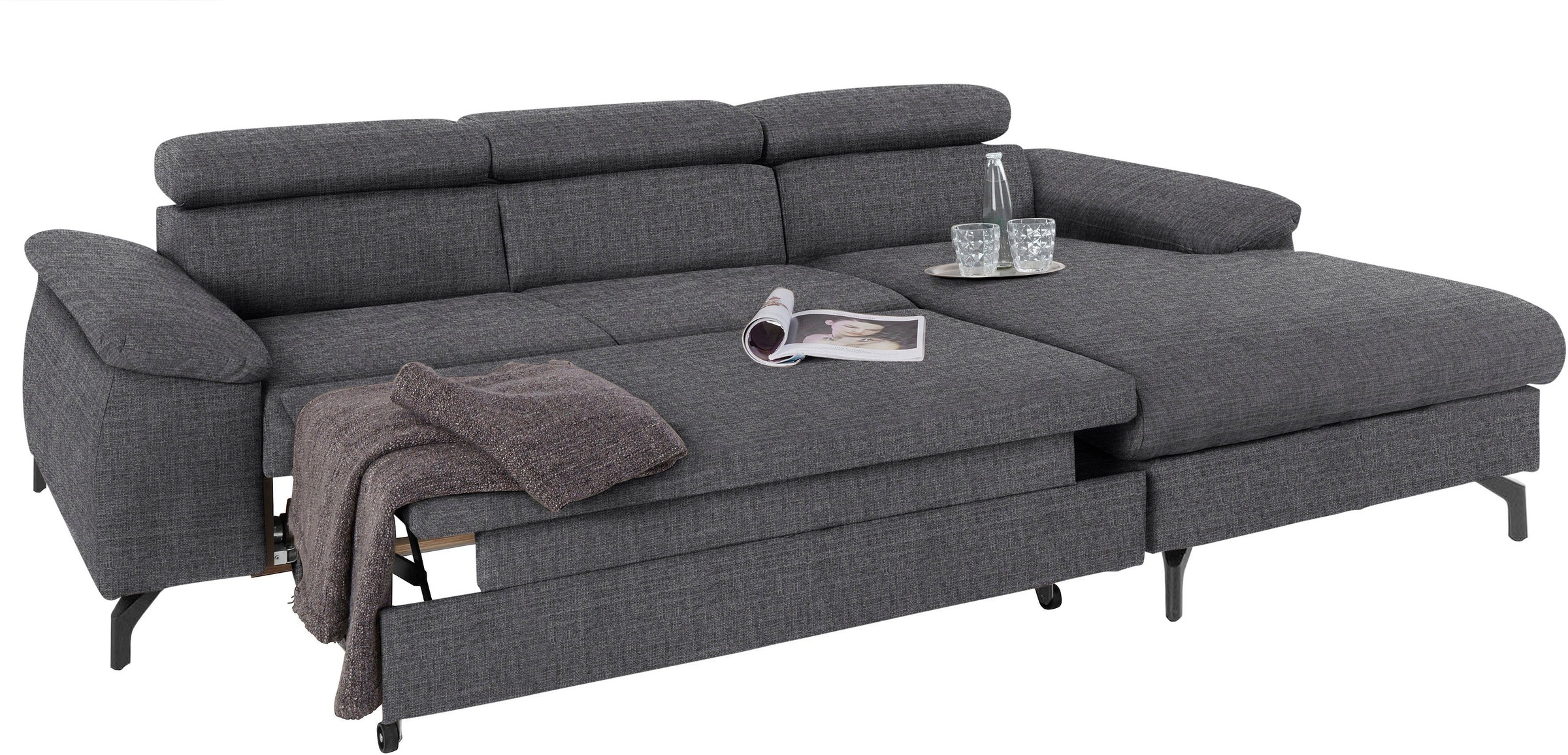 COTTA Polstergarnitur »Komaris L-Form«, (Set), Set bestehend aus: Ecksofa mit Kopfteilverstellung & Hocker