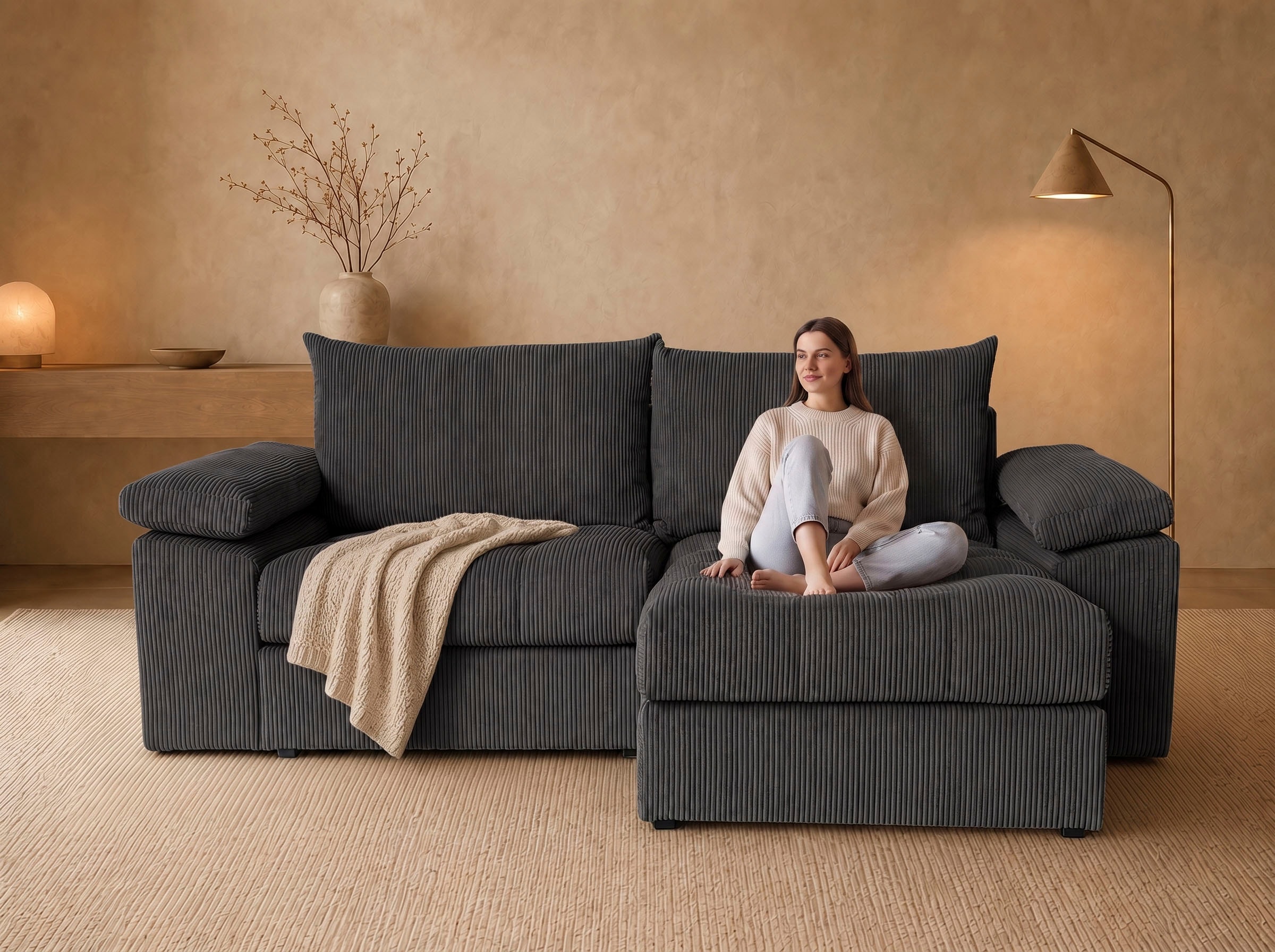 OTTO home Ecksofa »Soft&Cosy Pik XL, L-Form, B: 246 cm, Mega Sofa in Cord« Lounge-Komfort mit edler Sitzsteppung, Federkern