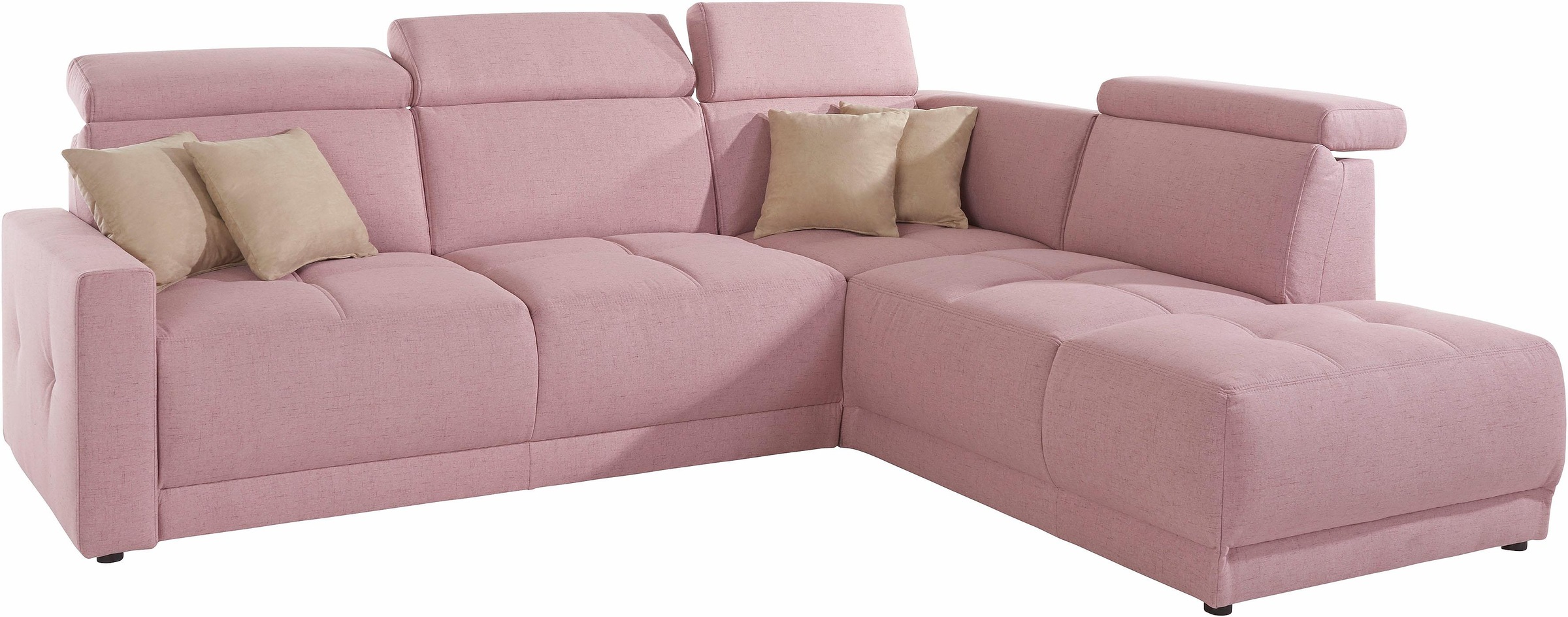 DOMO collection Ecksofa »Ava, moderne Sitzheftung mit toller Doppelnaht, komfortabel, L-Form«, mit Ottomane, inkl. Federkern, wahlweise mit Kopfteilverstellungen