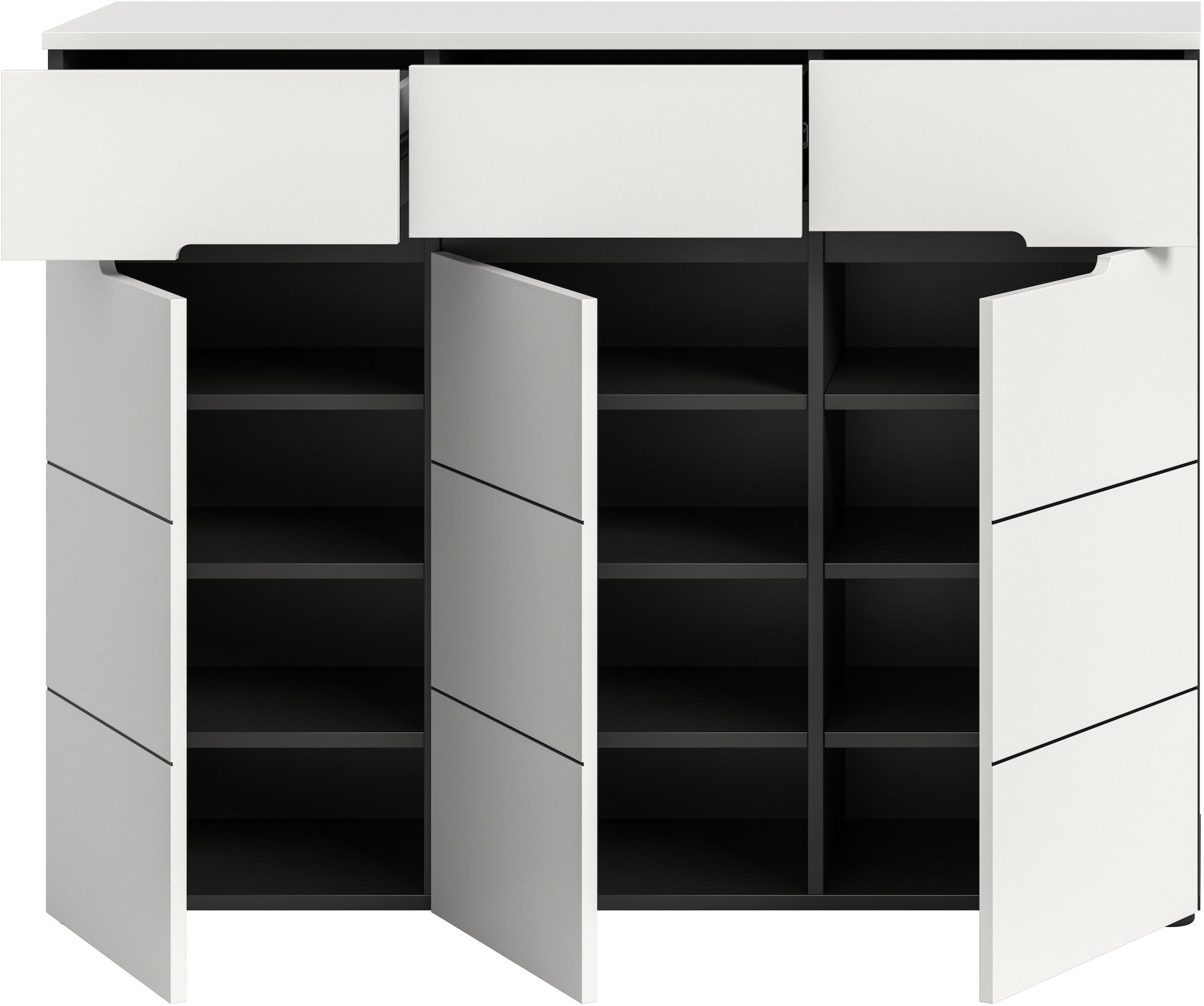 Home affaire Garderobenschrank »REHAT, TOPSELLER!, Breite 120 cm, 3 Türen, 3 Schubkästen, 12 Fächer« in verschiedenen Farben erhältlich, Platz für ca. 24 Paar Schuhe, 1 Stk. tlg. Schuhschrank, Kommode, Schuhkommode, Anrichte, Sideboard