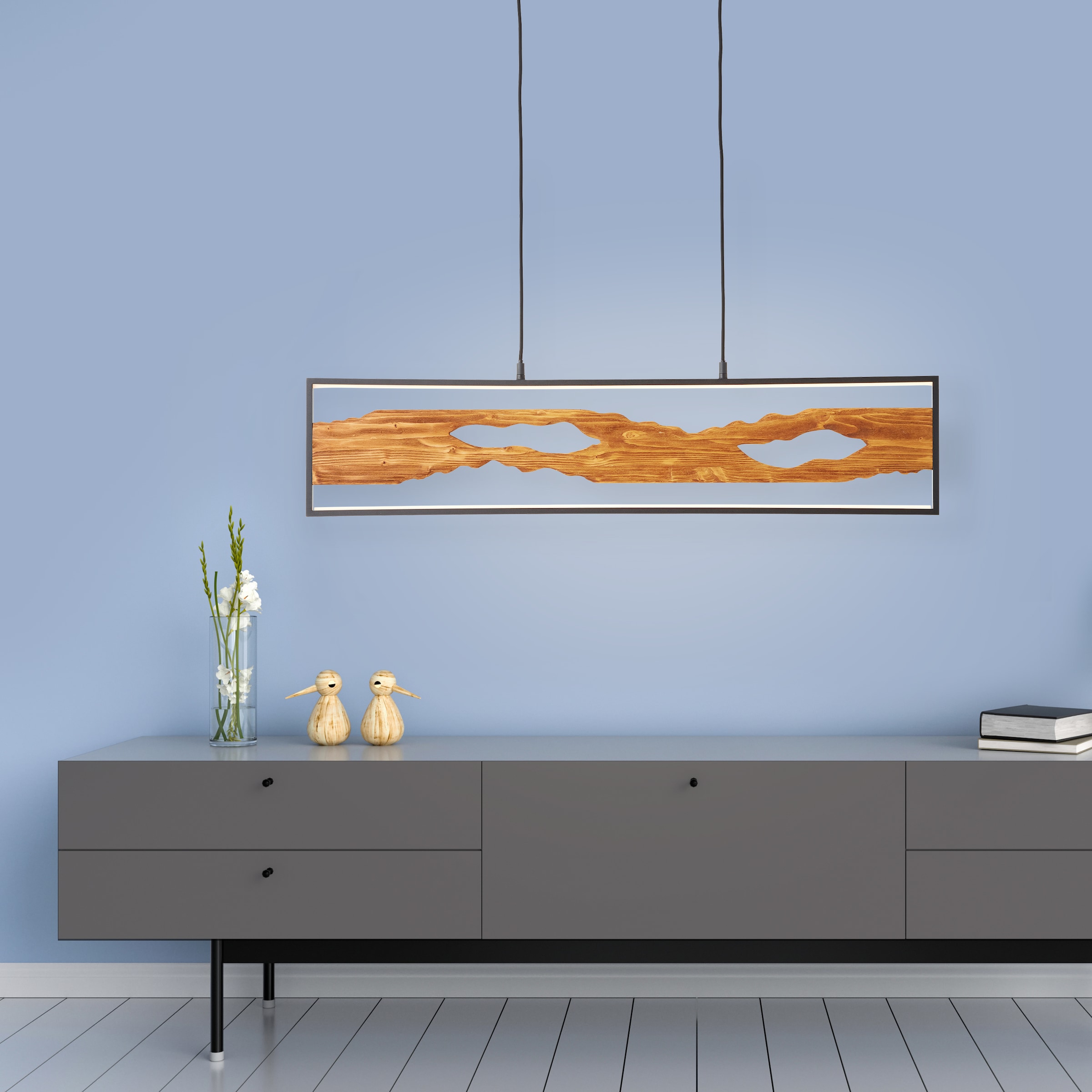 Brilliant LED Pendelleuchte »Chaumont«, Breite 100 cm, 2300 lm, kürzbar, Aluminium/Metall/Holz, schwarz/holz