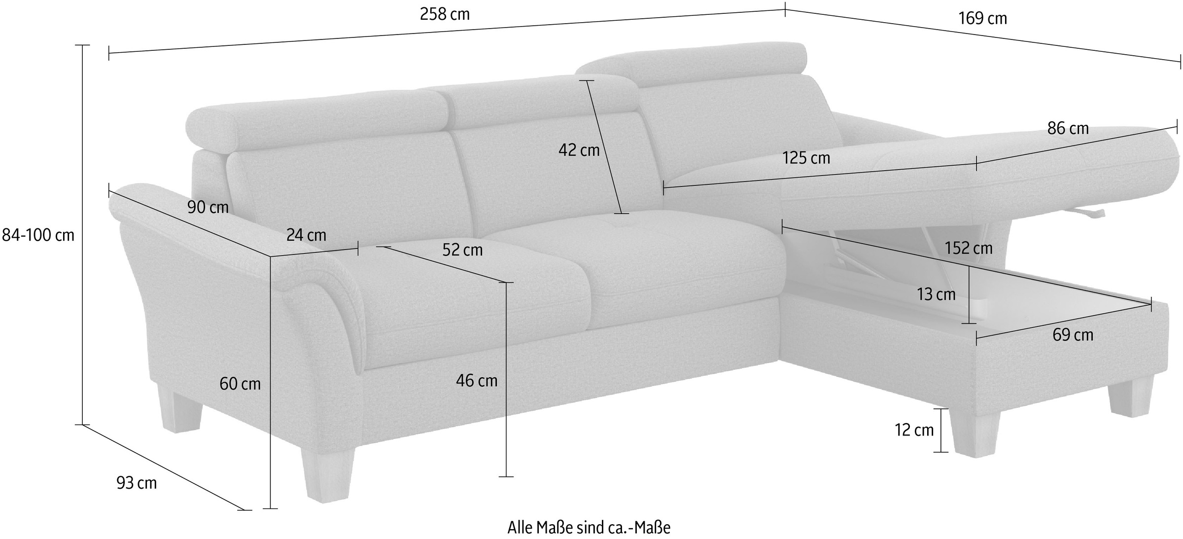 Home affaire Ecksofa »Lindgren L-Form«, wahlweise mit Bett mit klappbaren Rollen, Kasten und Kopfverstellung