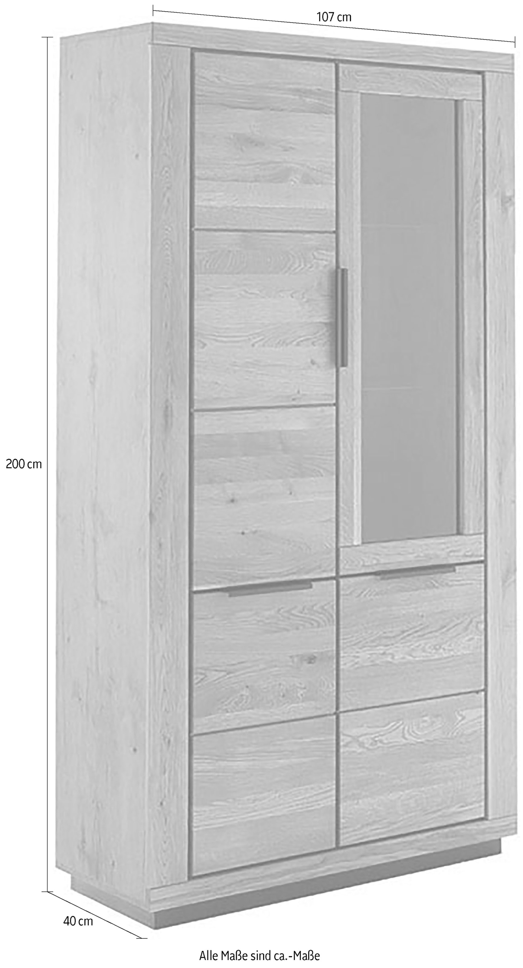 MCA living Vitrine »GRENO Vitrine groß«, (1 St.), aus massiver Wildeiche, Metallgriffe, Breite 107 cm