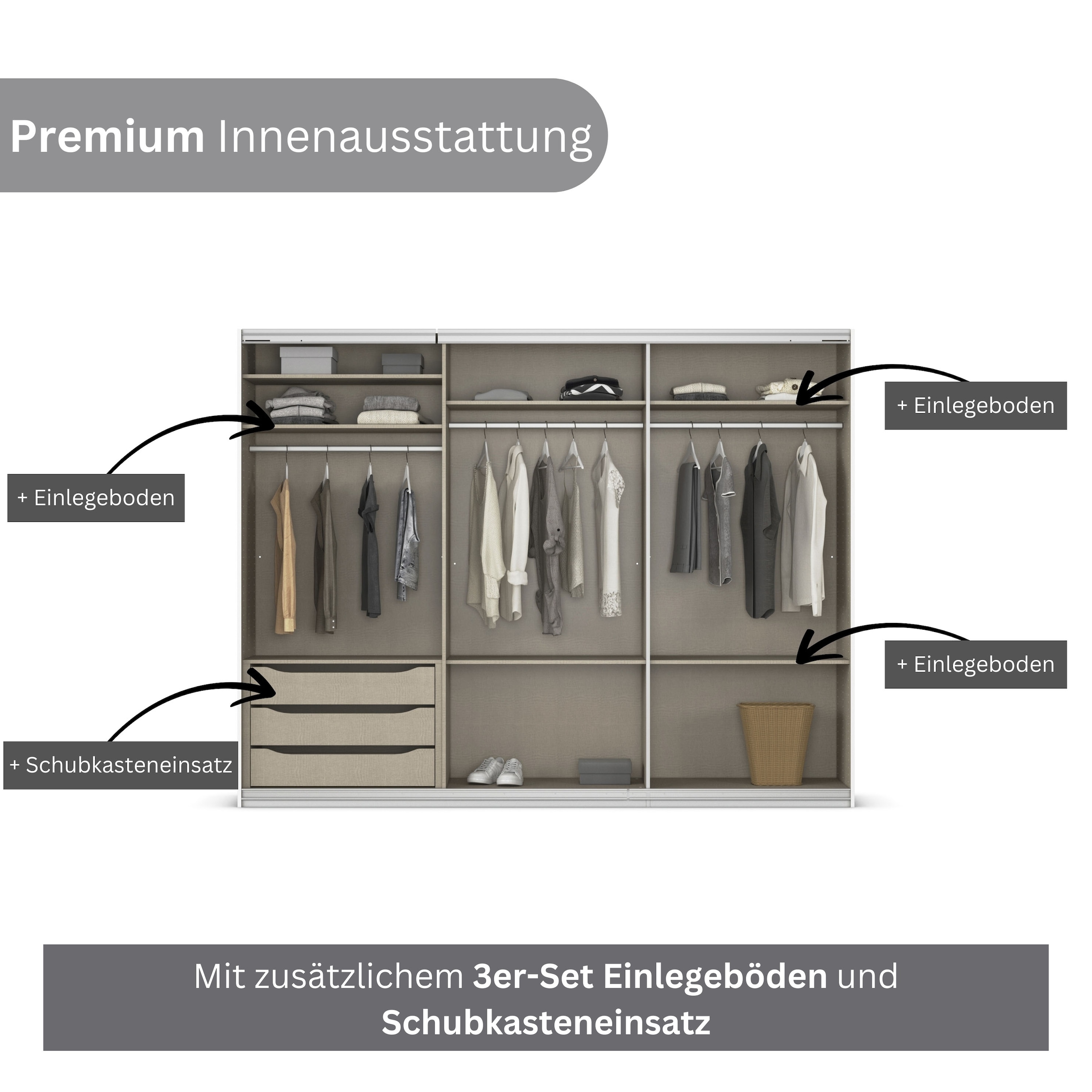 INOSIGN Schwebetürenschrank »Ferris«, BESTSELLER, Schrank Breite 2,71m, Schlafzimmerschrank in 3 Ausführungen
