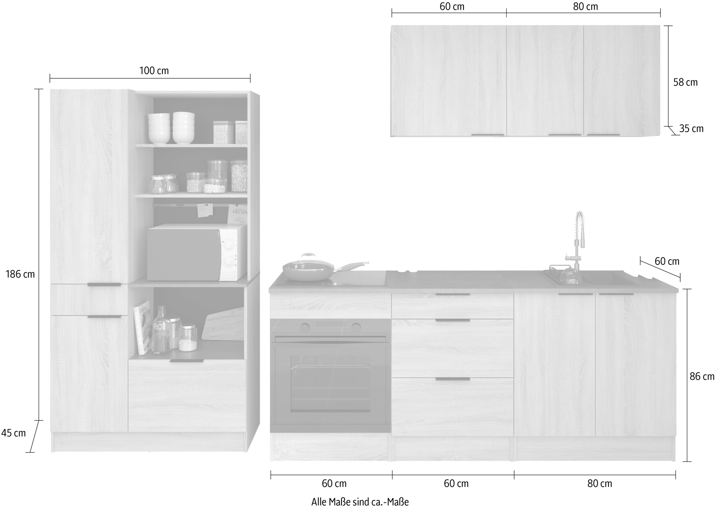 Parisot Schrank-Set »,Breite 300 cm, ohne E-Geräte« variabel stellbar, mit Kabeldurchlass,  melaminharzbeschichtet, 6 Stk. tlg.