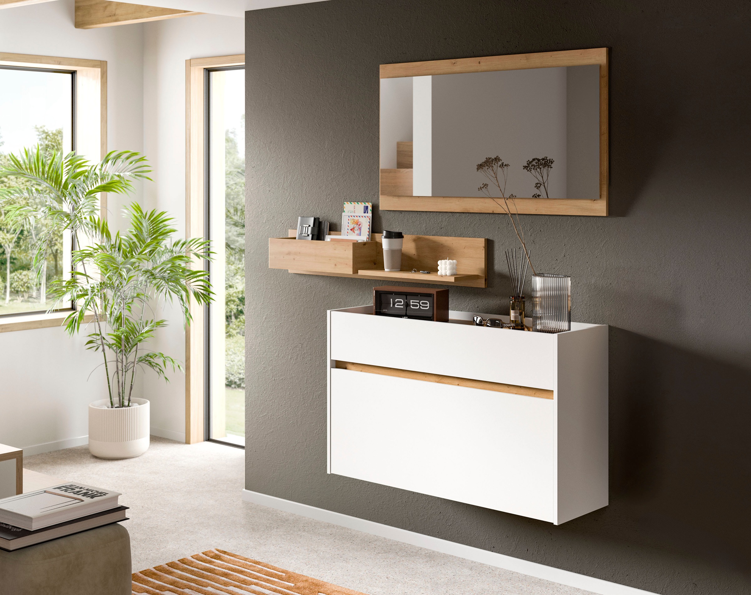 INOSIGN Schuhschrank »EVRID, Breite 110cm, hängend, 1 Schubkasten, 1 Schuhwalze«, (1 St., individuell mit anderen Artikel der Serie EVRID erweiterbar), Schuhkommode, Kommode, Sideboard, Garderobenschrank, Flurkommode