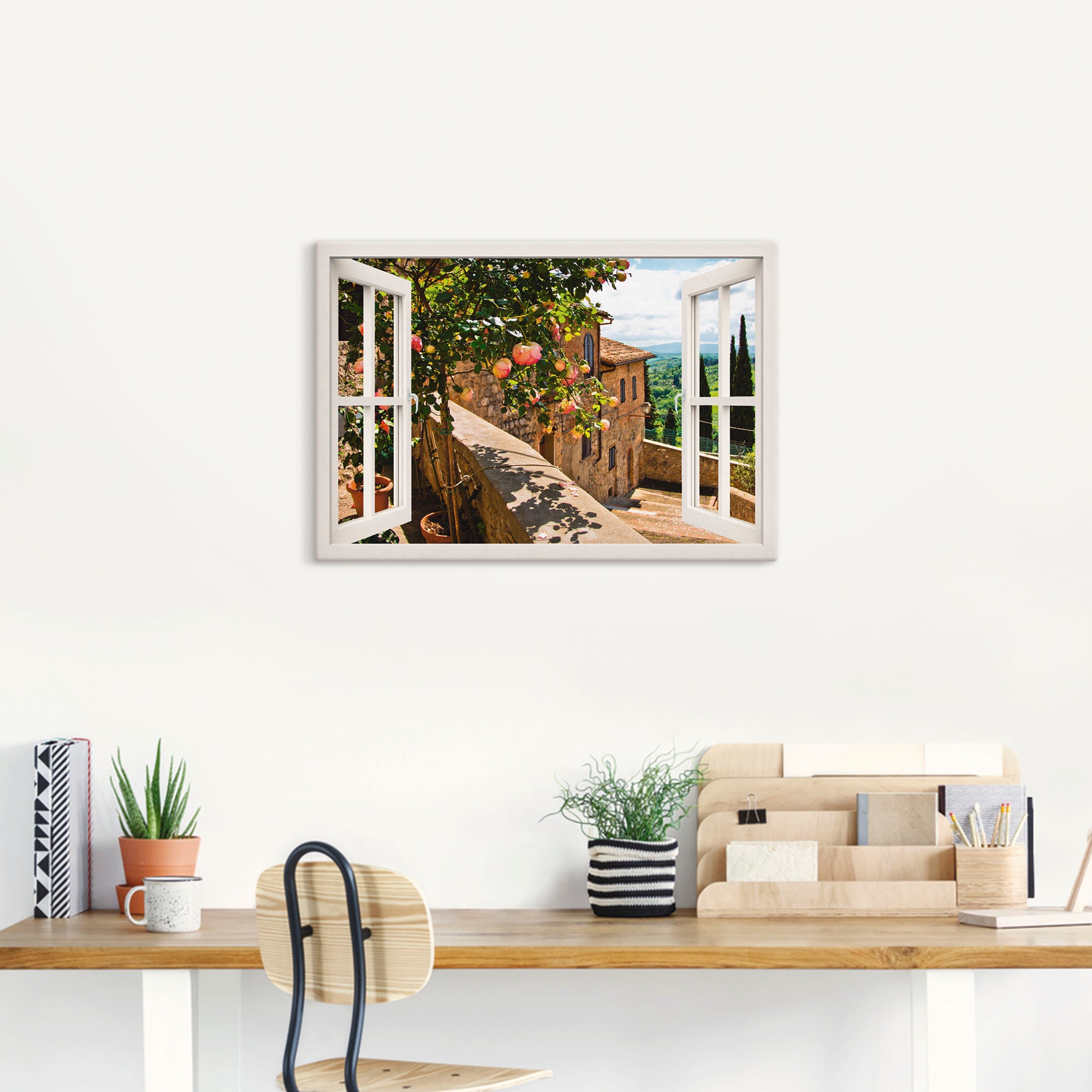 Artland Wandbild "Fensterblick Rosen auf Balkon Toskana", Garten, (1 St.), günstig online kaufen