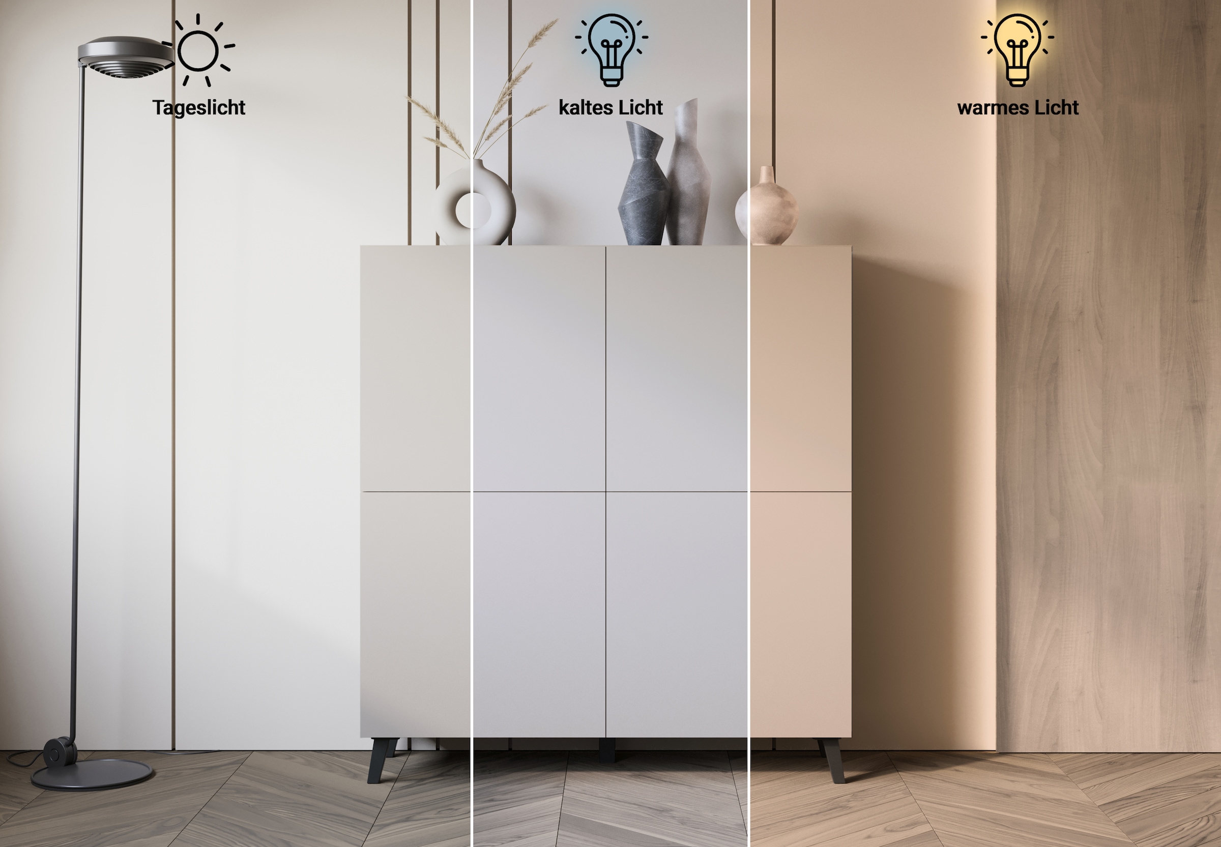 Home affaire Highboard »HIGHBOARD PHUKET II, Stilvolle, grifflose Hochkommode, Breite 120cm« Mit 4 Türen und 8 Fächern und höhenverstellbaren Einlegeböden