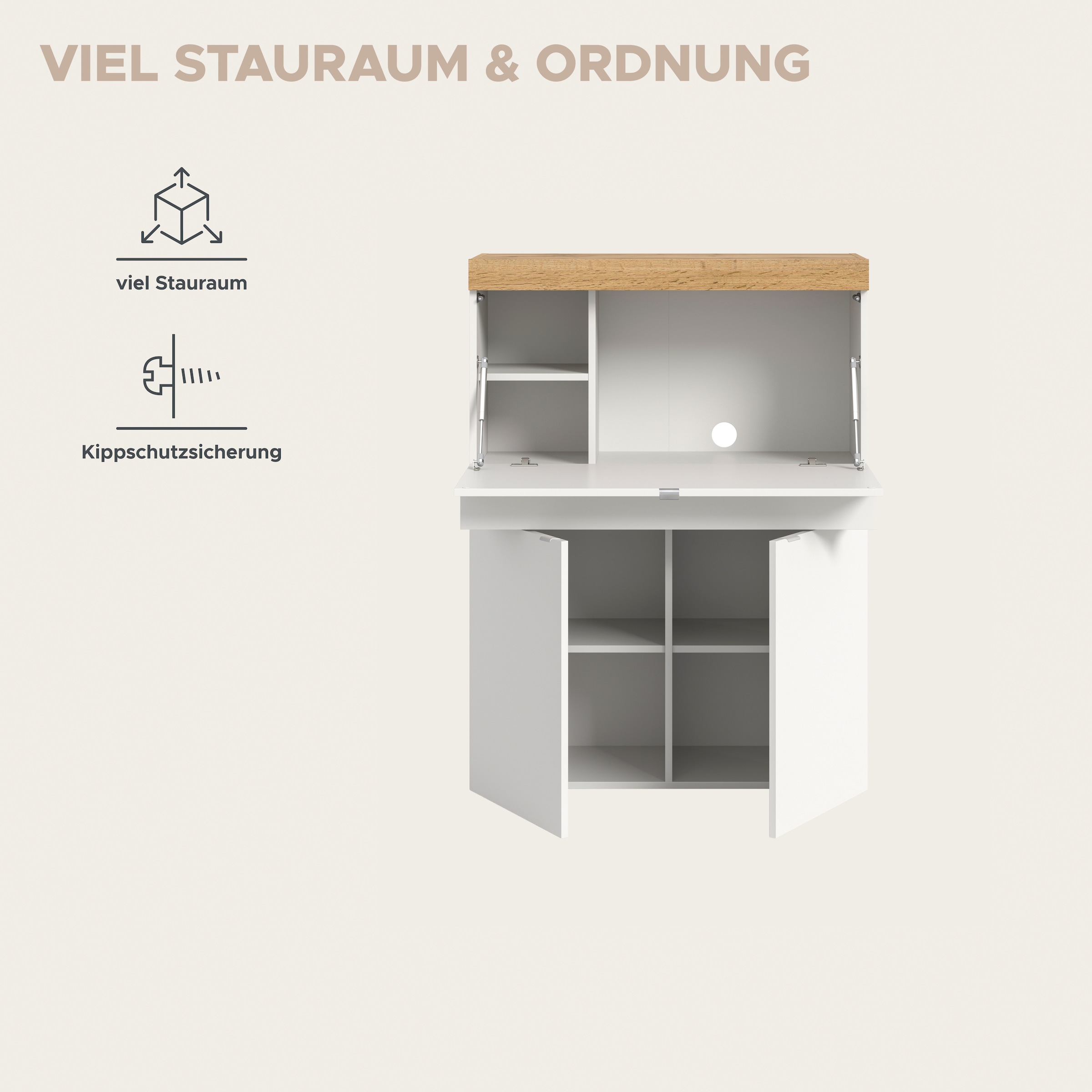 OTTO home Sekretär »MAMBO, Höhe 122cm, 2 Türen, 1 Schubkasten, 1 Klappe« Home-Office-Schreibtisch, PC-Schrank, Schreibtisch, Office