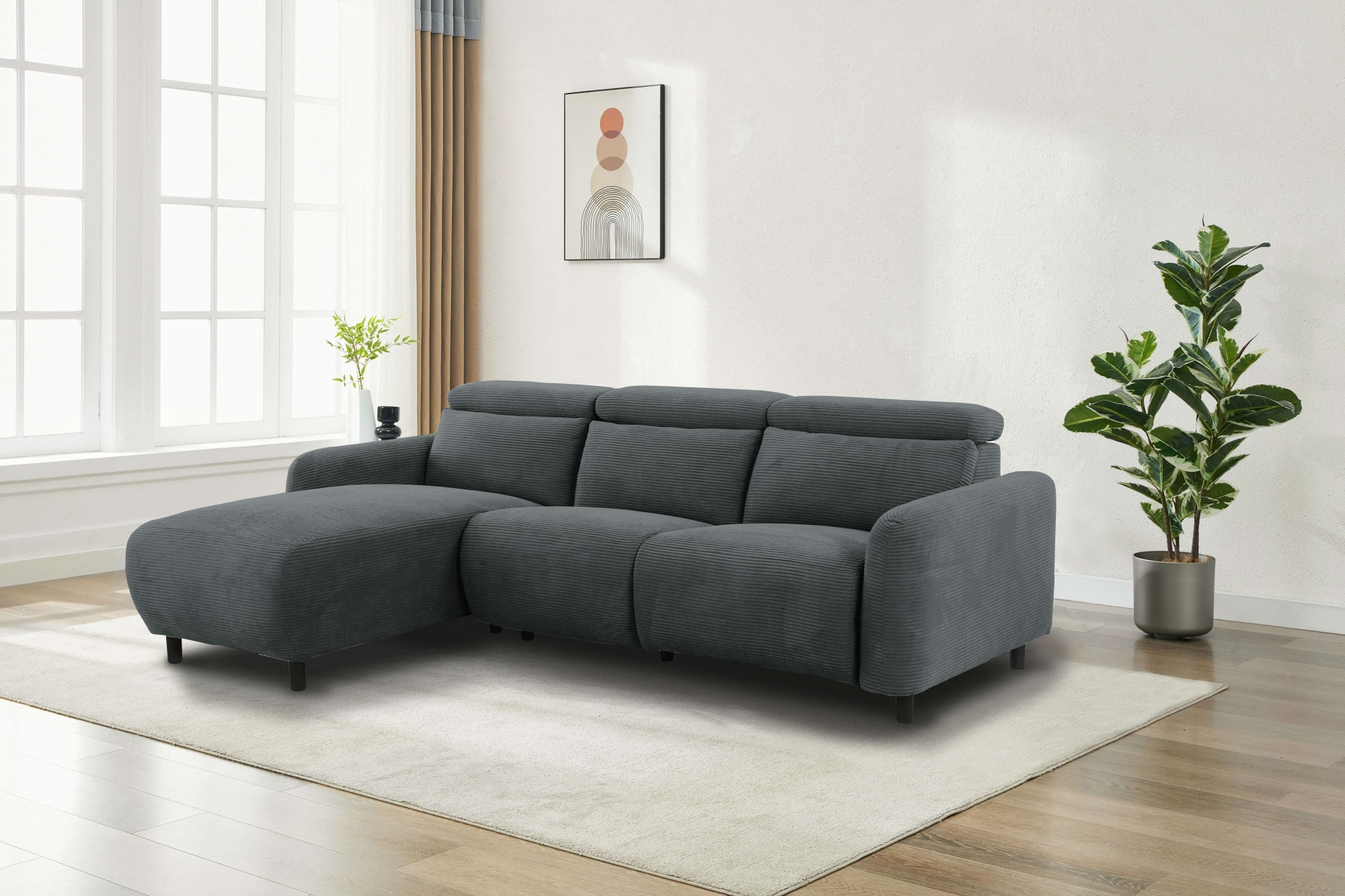 Home affaire Ecksofa »SKAANE in Cord, L-Form, 274 cm, manuelle u. elektrische Funktion,«, rundes Design, Kopfteilverstellung, Federkernpolsterung