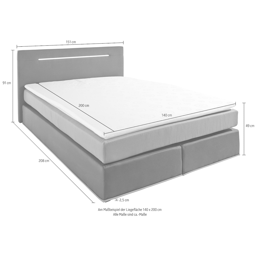 COLLECTION AB Boxspringbett, inkl. LED-Beleuchtung mit Farbwechsel und Topper