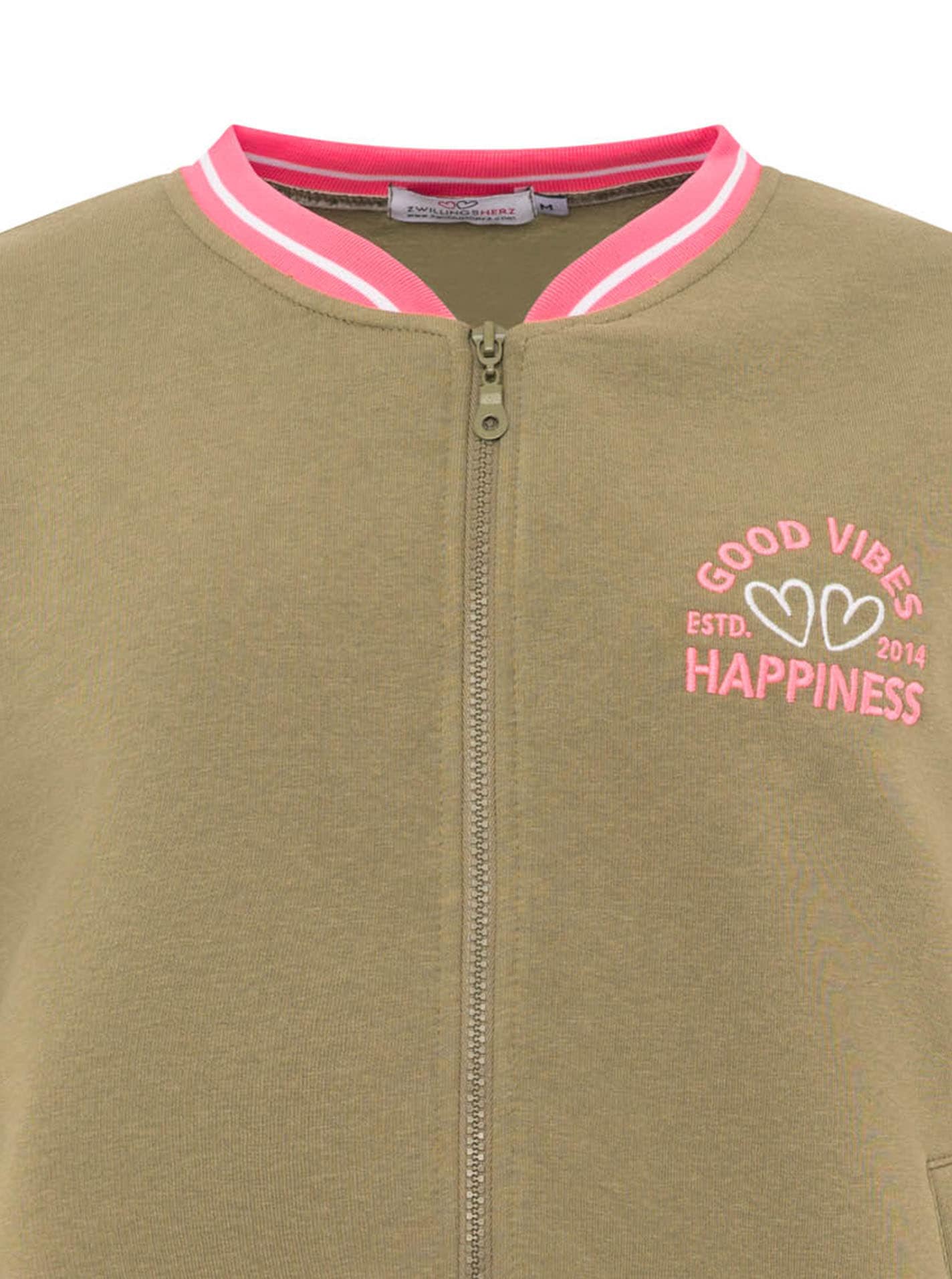 Zwillingsherz Sweatjacke »"College"« Reißverschluss, gestreiften Rippbündchen, Eingriffstaschen, Stickerei