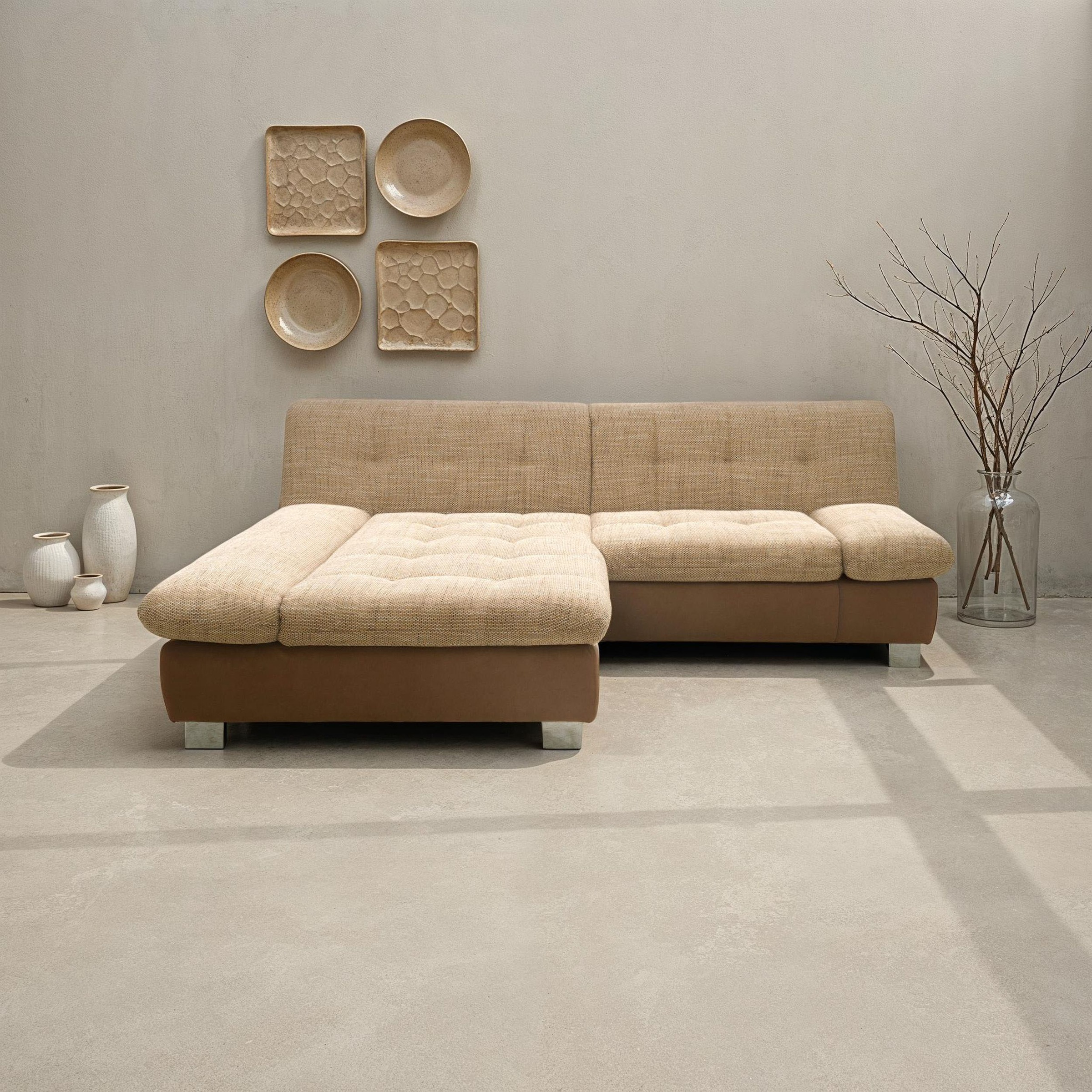 DOMO collection Ecksofa »100031 kompakte Stellmaße, komfortabel und bequem, L-Form«, wahlweise mit Bettfunktion und Armteilverstellung. Breite 234cm