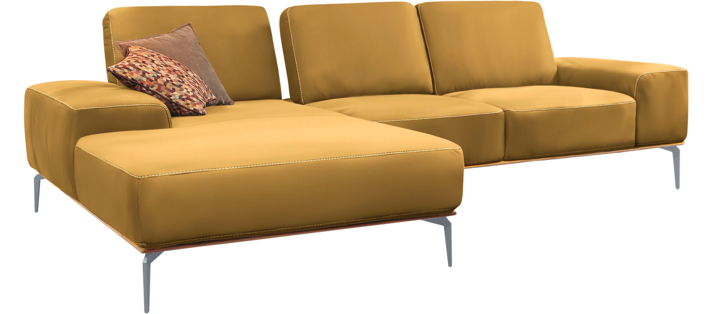 W.SCHILLIG Ecksofa »run, Designsofa mit tollem Sitzkomfort, bequem, L-Form«, mit elegantem Holzsockel, Füße in Silber matt, Breite 279 cm