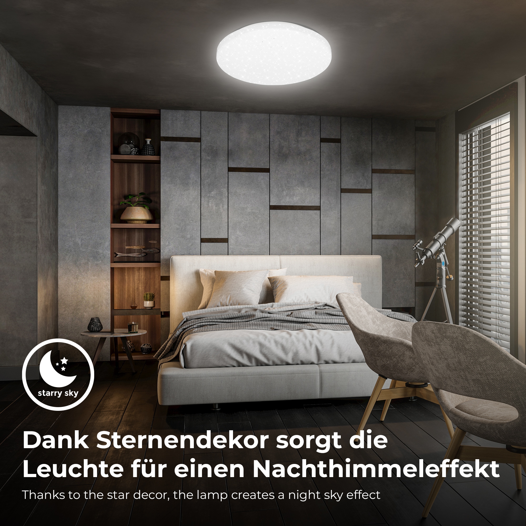 B.K.Licht LED Deckenleuchte »LED Bad Deckenleuchte IP44 mit Sternenhimmel«, 1 flammig, Leuchtmittel LED-Modul | LED fest integriert, inkl. 1 x LED-Platine 12W 1300lm 4000K IP44