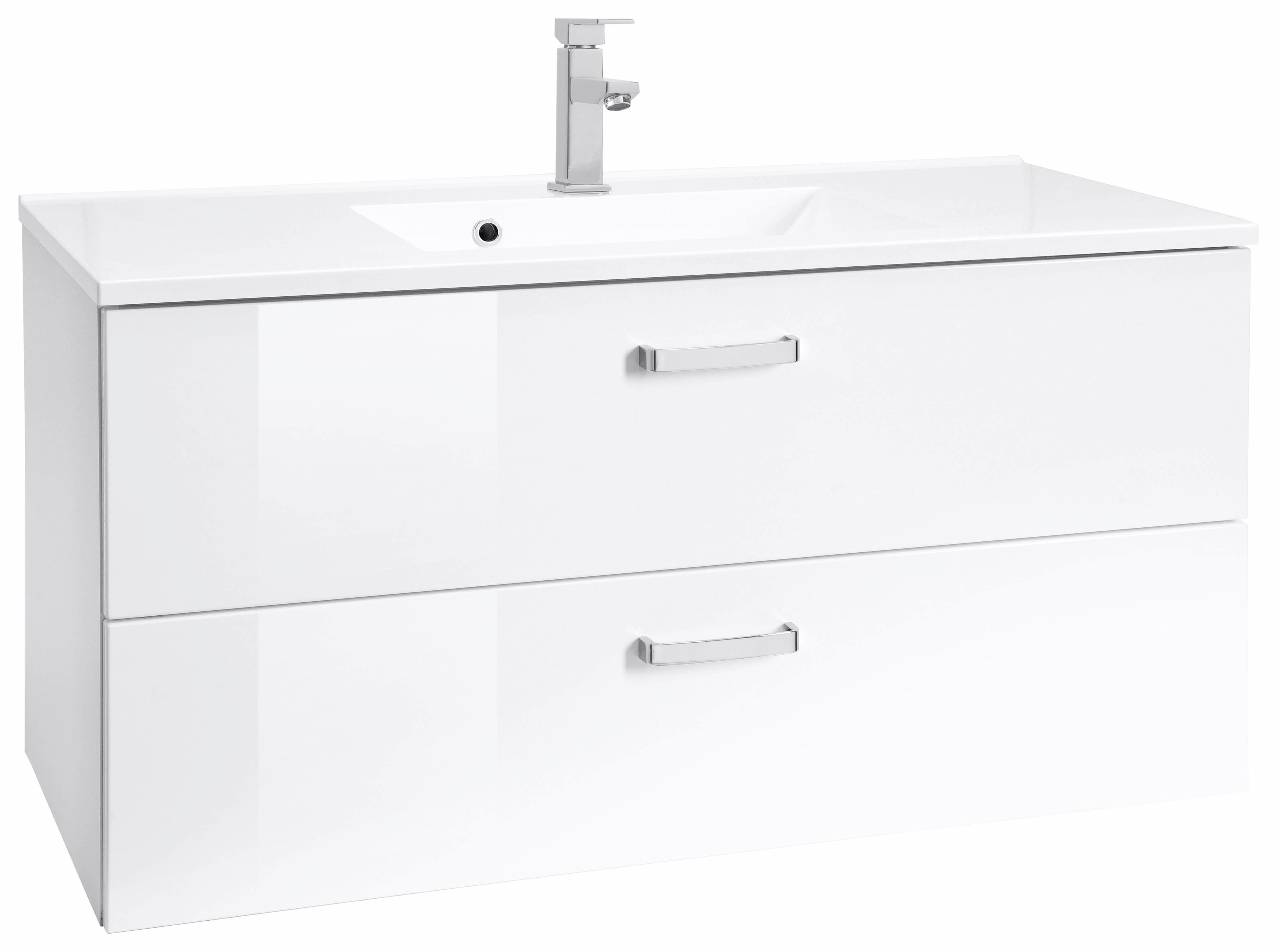 Waschbeckenunterschrank „Ravenna“, Bad Waschtisch inkl. Waschbecken, Breite 100 cm, Soft-Close, weiß/weiß B/H/T: 100 cm x 54 cm x 48 cm