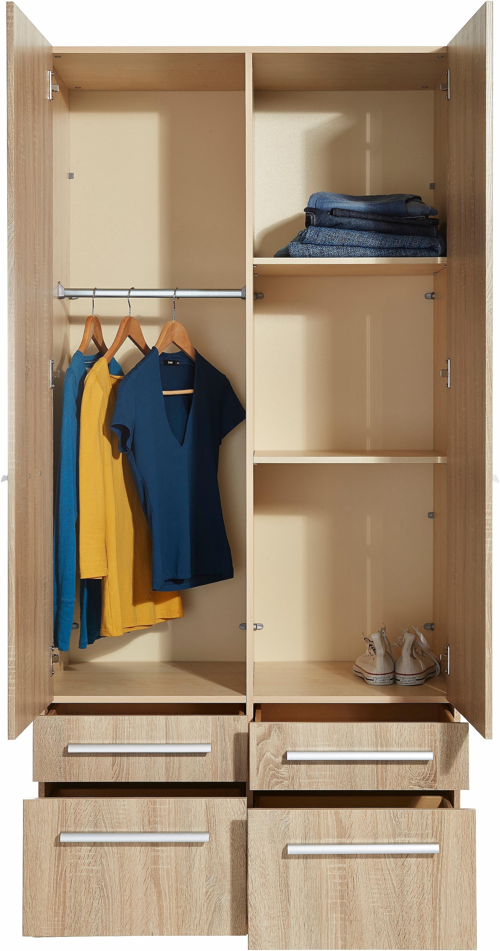priess Kleiderschrank »Schrank Garderobe Wäscheschrank Barcelona in 5 Breiten«, viel Stauraum, geräumige Schubkästen, mit Spiegel, MADE IN GERMANY