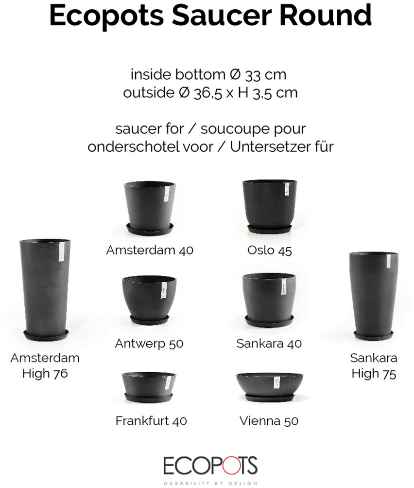 ECOPOTS Blumentopfuntersetzer »ROUND SAUCER Dark Grey« BxTxH: 36,5x36,5x3,5 cm