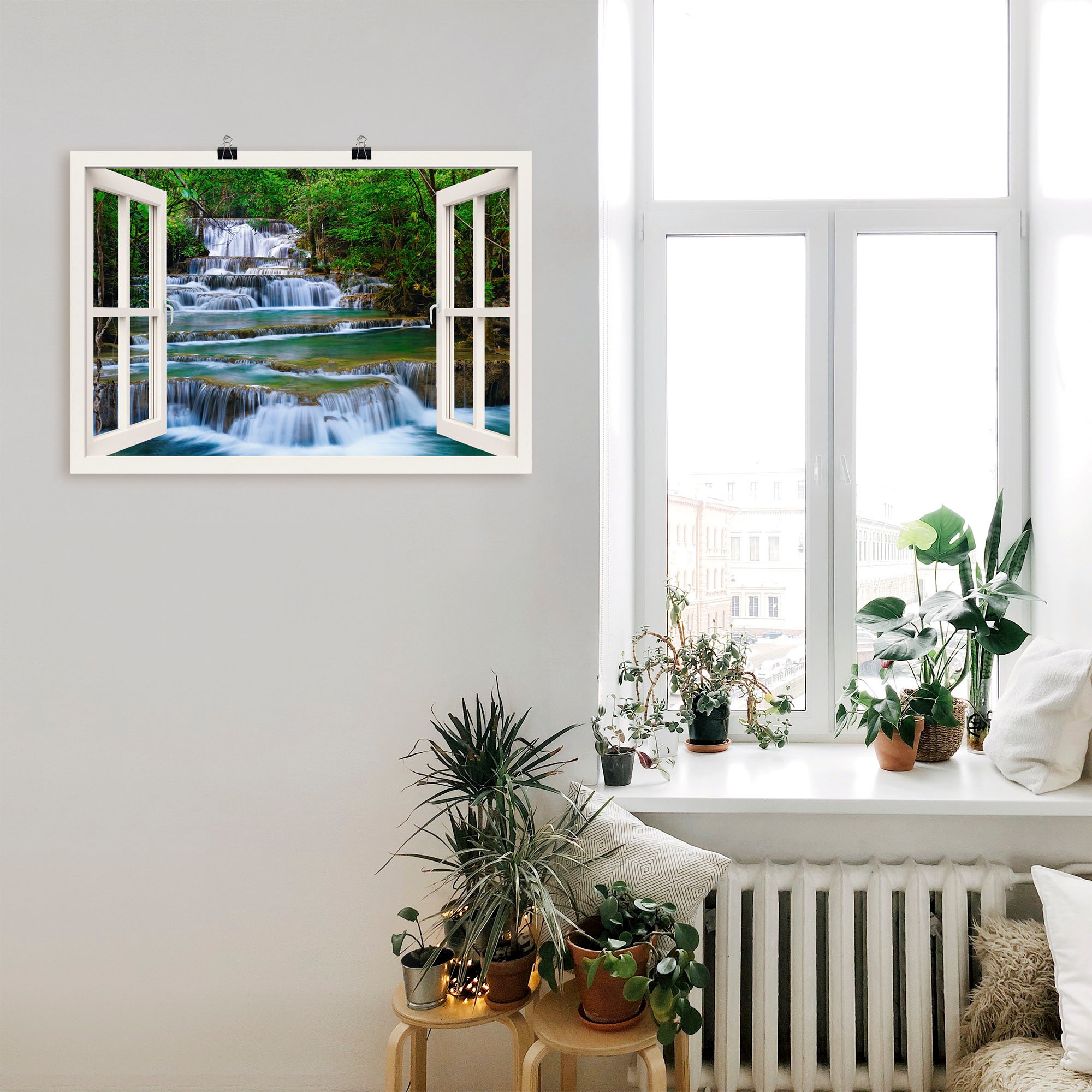 Artland Wandbild »Fensterblick Wasserfall in Kanchanaburi«, Fensterblick, (1 St.), als Leinwandbild, Poster, Wandaufkleber in verschied. Größen